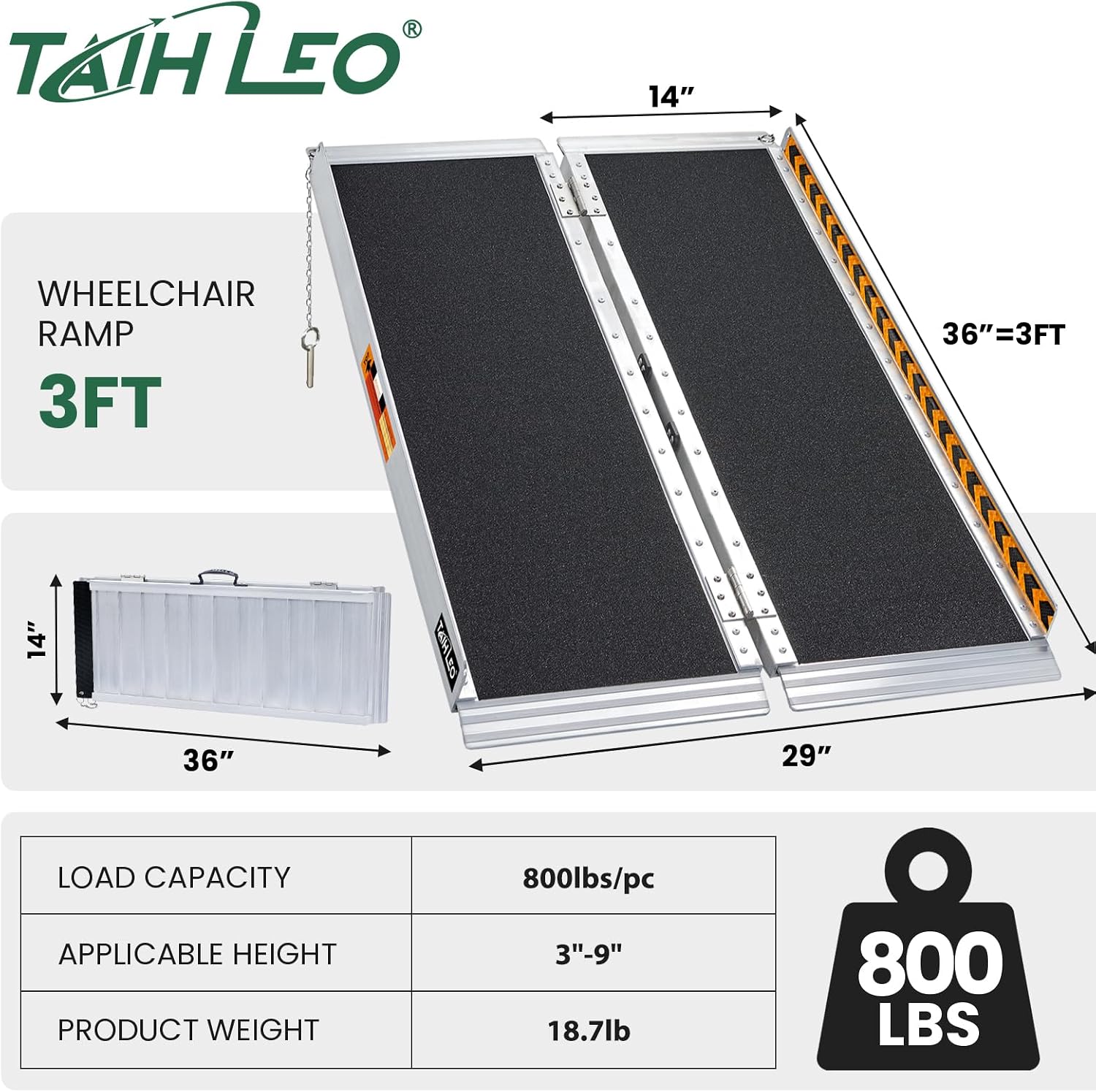 3 Feet Portable Wheelchair Ramp, Lightweight Aluminum Folding Handicap Ramp with Handle, Non-Slip Door Threshold Wheelchair Ramps for Home, Wheel Chair Ramp for Home Steps, Stairs, Doorways