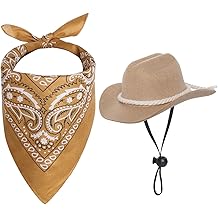 Cowboy Hat with Bandana Scarf Dog Halloween Costumes Cowboy Costume Set for Dogs Cat Party Accessories (Khaki)