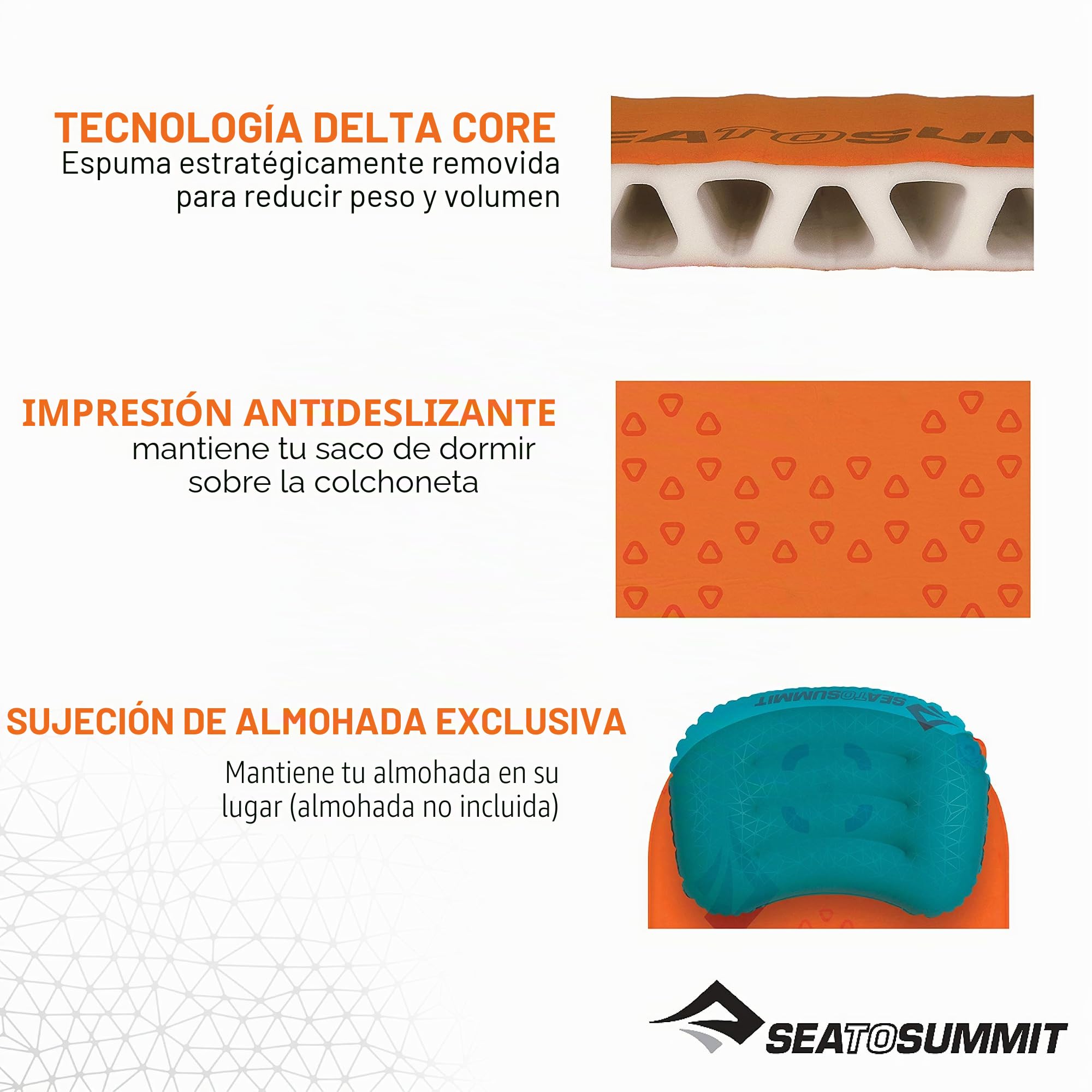 Sea to Summit - Colchoneta de Dormir autoinflable Ultralight - Simple y Resistente - Tecnología Delta Core-V - Sistema de Bloqueo de Almohada - para mochileros ultraligeros - Naranja