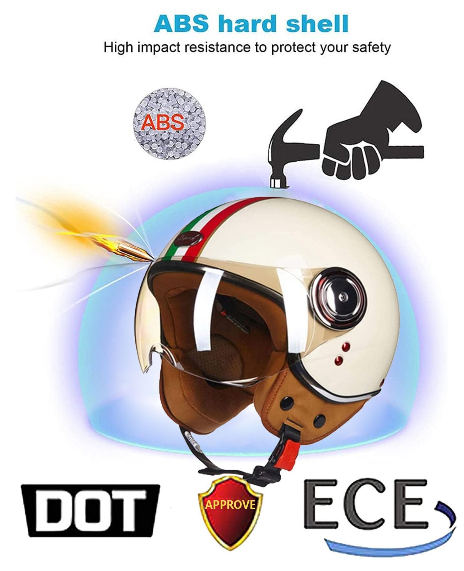 Kask niskoprofilowy z otwartą twarzą, kask motocyklowy z osłoną przeciwsłoneczną, kaski motocyklowe z otwartą twarzą dla dorosłych motocyklistów(3,XL=61~62cm)