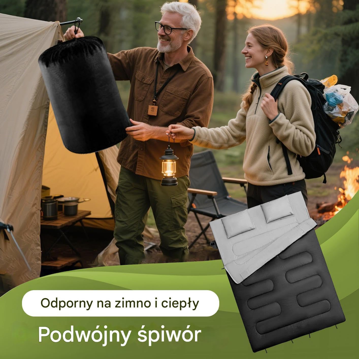 Śpiwór Dwuosobowy | Śpiwór Biwakowy Na Zimną Pogodę Niezbędny Sprzęt Turystyczny Outdoor, Wędrówki I Podróże Dla Dziewcząt, Chłopców,