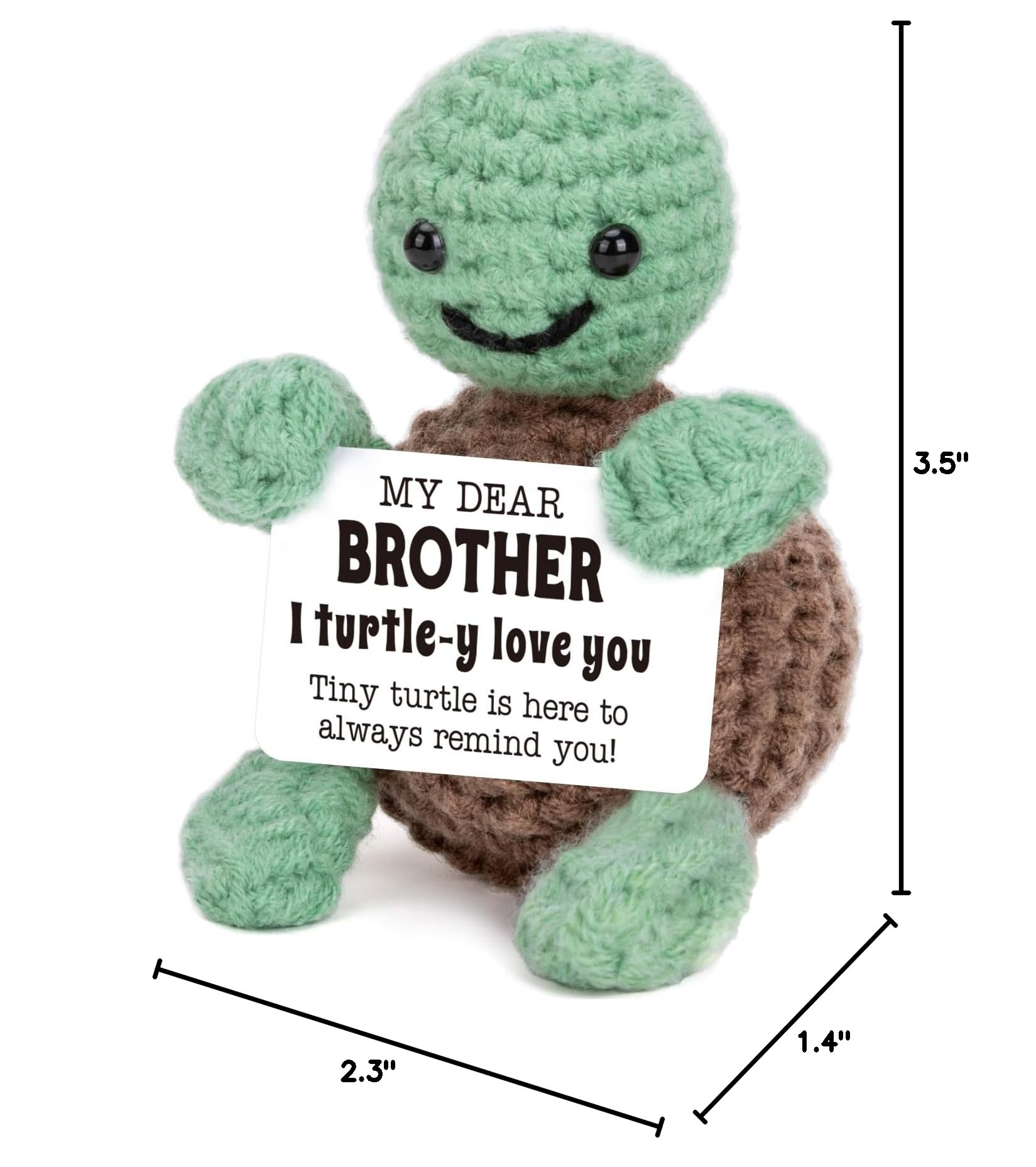 Mini Funny Turtle Brother Gifts from Sister Brother Fathers Day Birthday Gifts for Men Boys Friends Presents, I Love You Small Cool Cute Stuff Things, Handmade Emotional Positive Crochet Turtle
