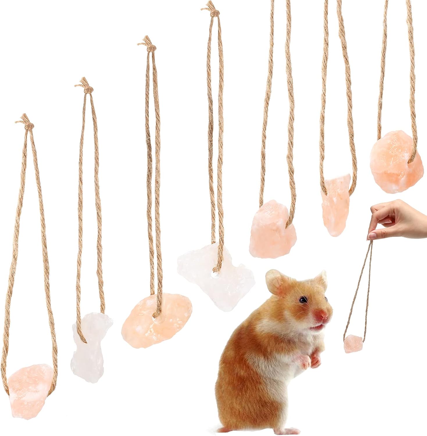Kasyat 8 Pieces Himalayan Salt Lick for Small Pets Bunny Lick Salt on Rope Himalayan Salt Lick Block Small Animal Chew Toys for Hamster…