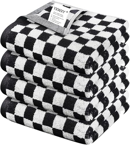 Juego de 4 toallas de mano para baño, algodón suave y absorbente, juego decorativo, lindas toallas de baño en blanco y negro, 13 x 29 pulgadas