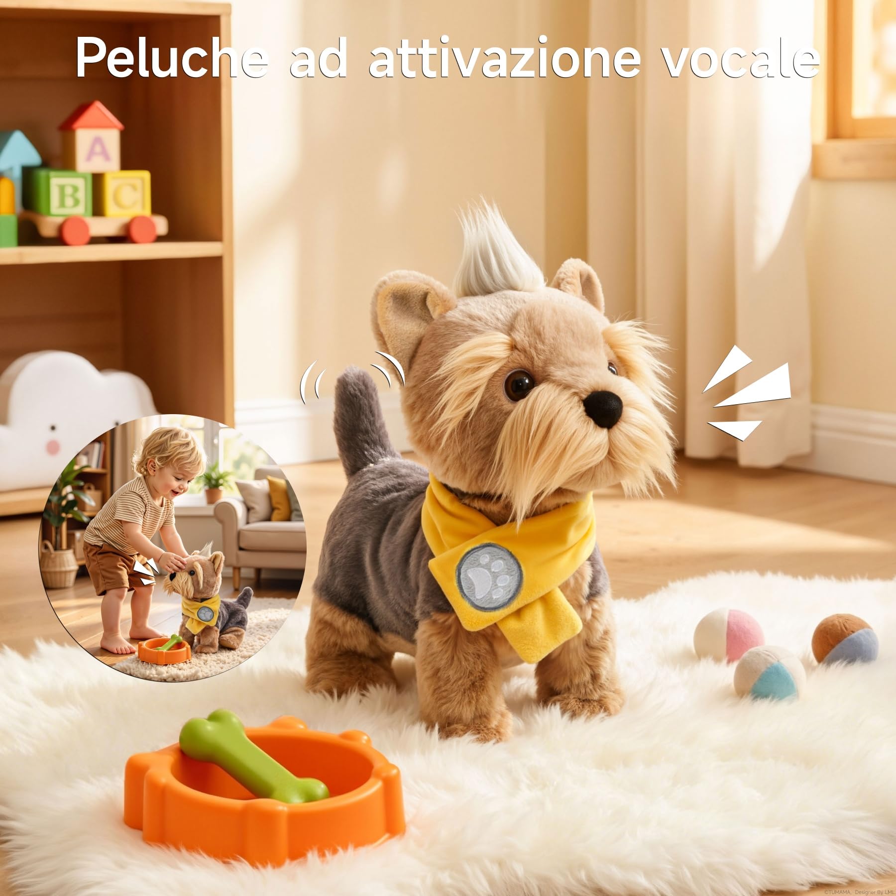 TUMAMA KIDS Cane Interattivo Cammina e Abbaia Giocattoli di peluche | Giocattolo elettronico che canta, abbaia e muove la coda; peluche con comando vocale – Giocattolo per bambini e bambine
