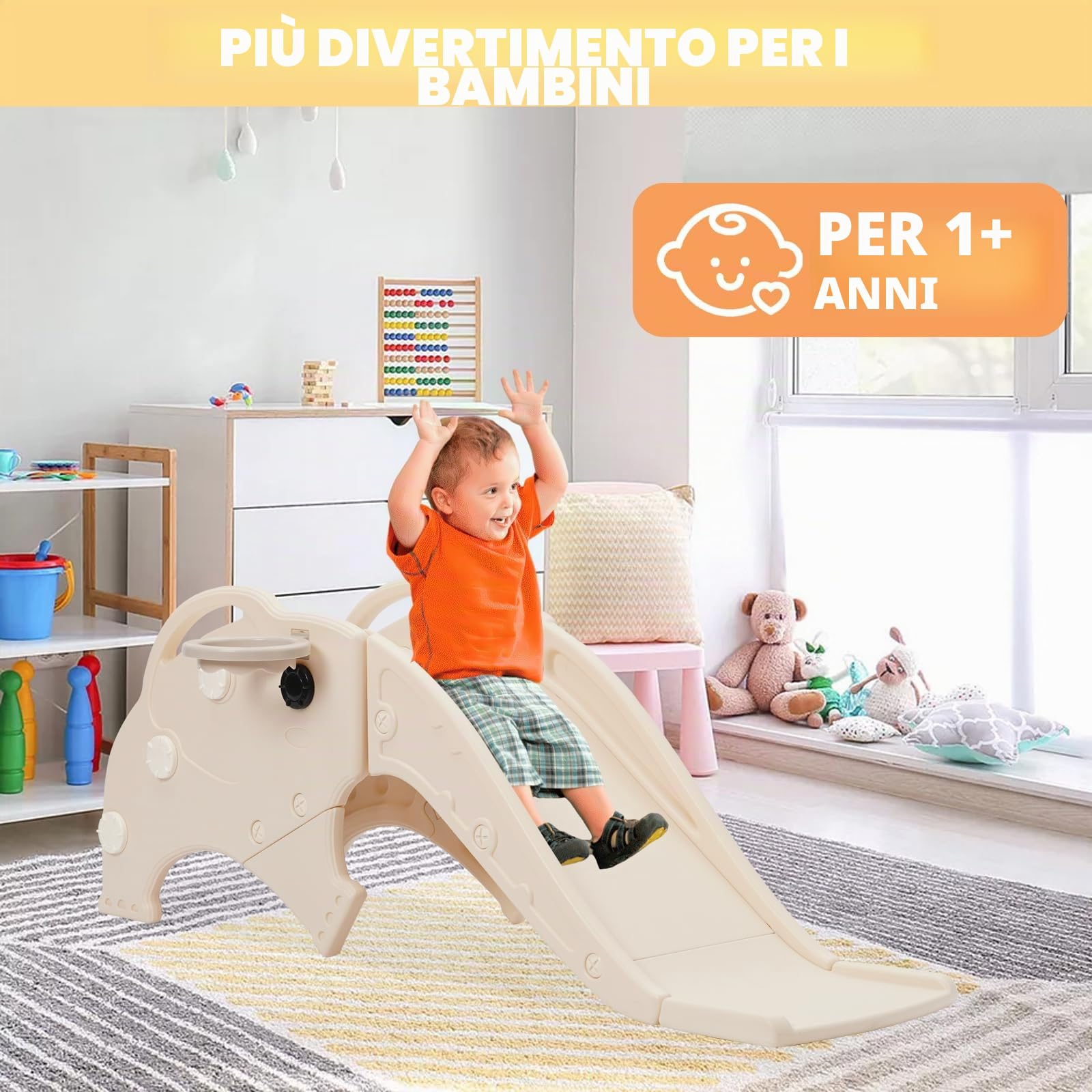 3 in 1 Scivolo per bambini, Include cesto e palla, Scivolo da giardino, Antiscivolo, Interno ed esterno