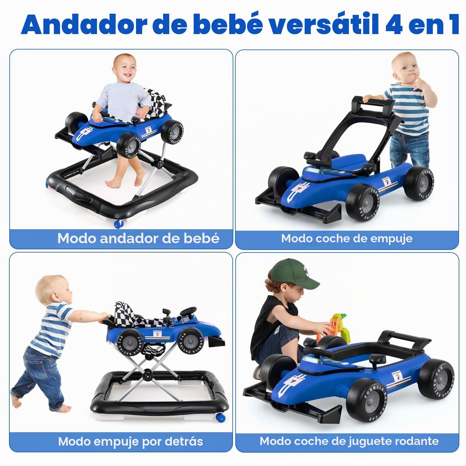 LIFEZEAL Andador Bebé 4 en 1 Escalable con 3 Alturas Ajustables, Carro Plegable con Ruedas Universales, Música y Luces, Andador Actividad para Niño Niña 6-18 Meses Carga 12 kg