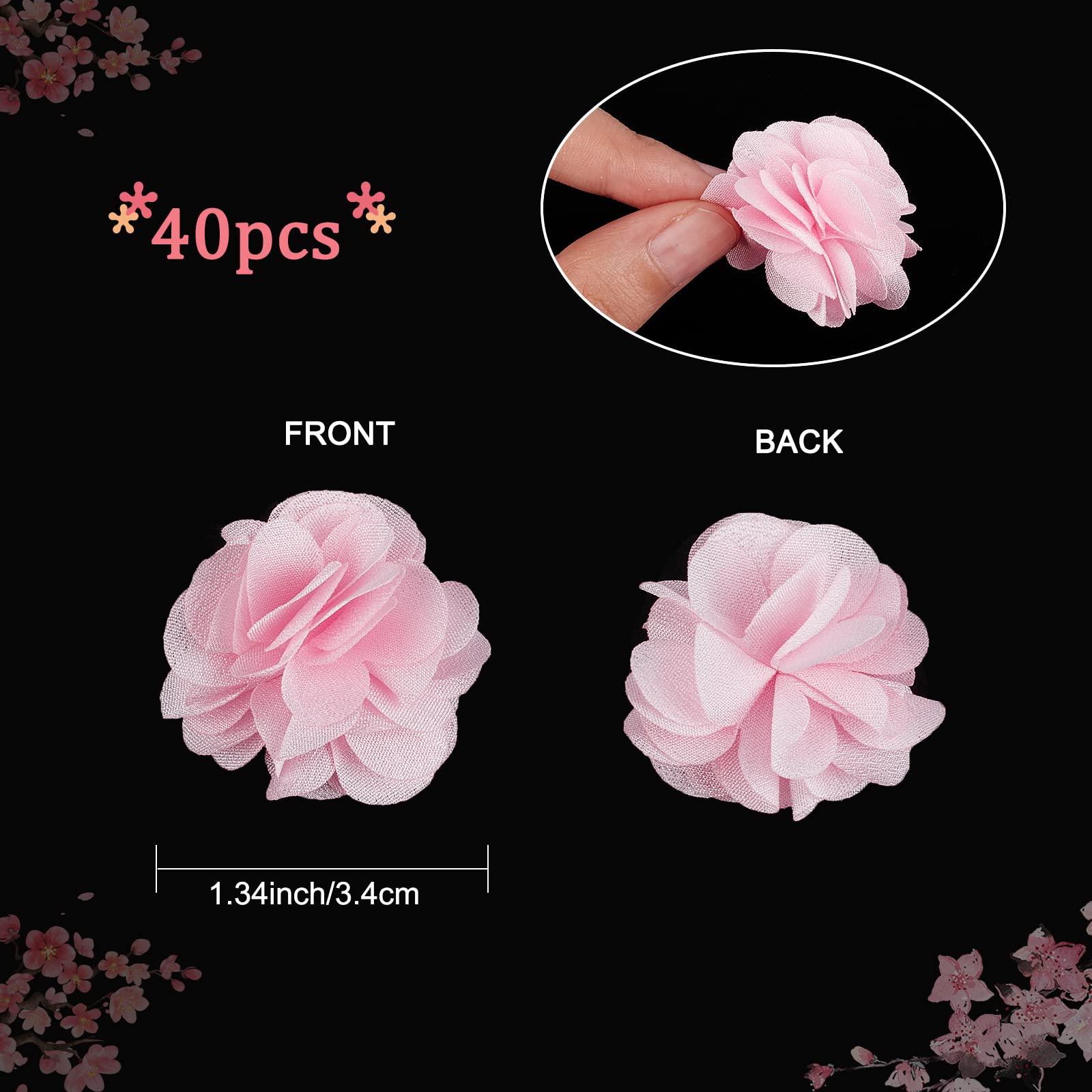 CRASPIRE 40 pz Fiori di Tessuto Rosa 1.34" 3D Chiffon Fiore Pizzo Rifiniture Mazzi di Fiori Cluster Fiore Patch di Pizzo Cucito Fai da Te per Artigianato Fai da Te Fasce Regalo di Nozze