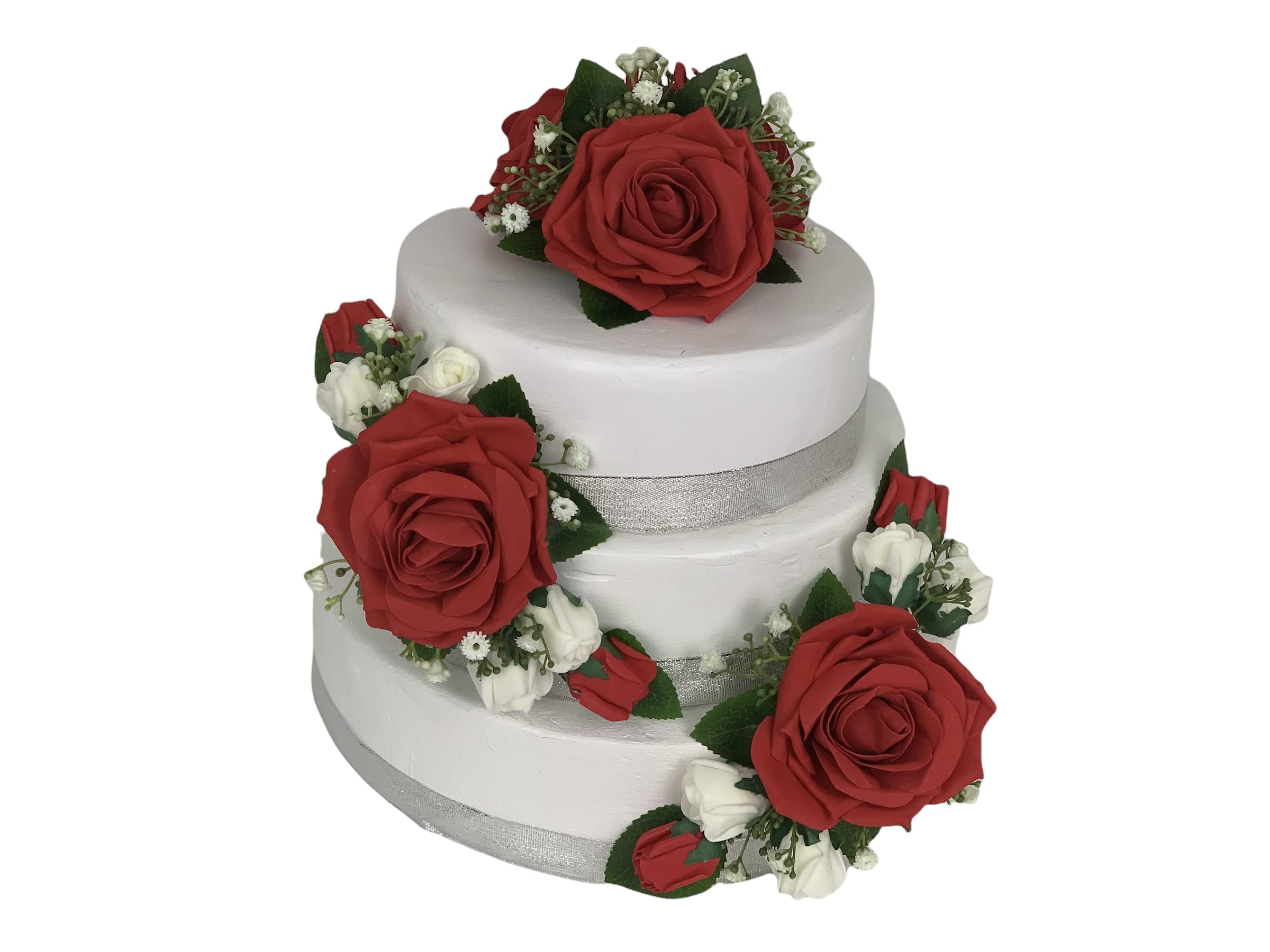 Artificial Wedding Cake Topper Flower 3 piece gypsophila (Red)