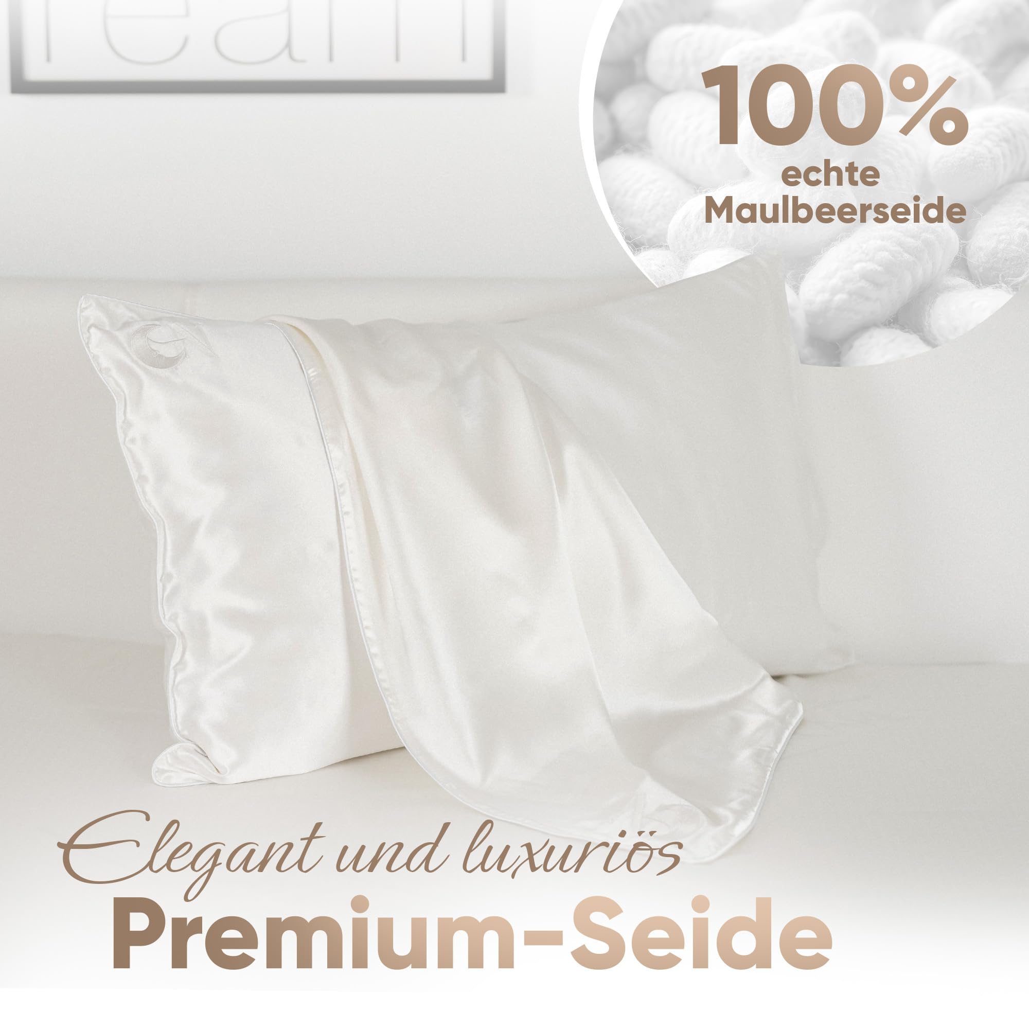 Seidenkissenbezug 40x80 100% Seide für Haut und Haar | Höchste Klasse 6A, 22 Momme | Von Dermatologen Zertifiziert | Seidenkissen | Silk Pillowcase 40x80 (Elfenbeinweiß – gleichfarbiger Rand)