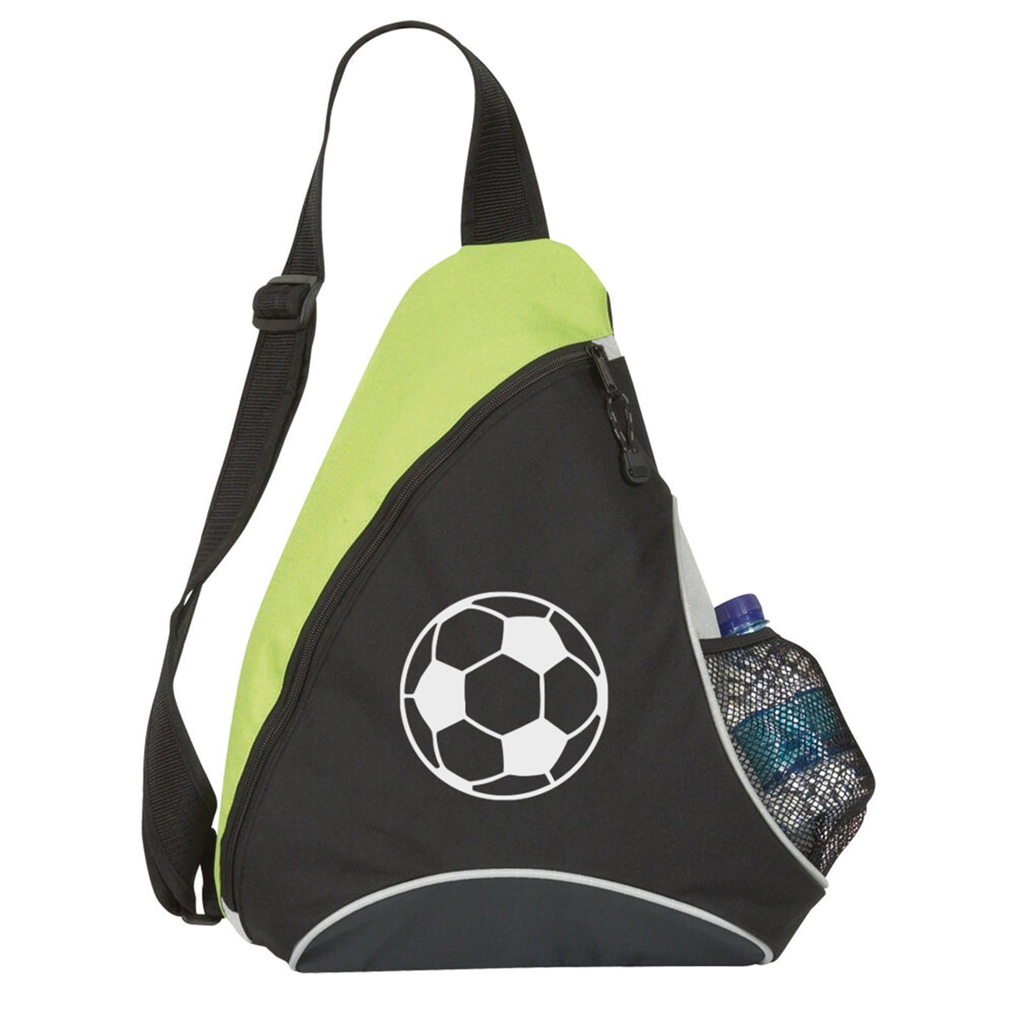 eBuyGB Kids Sports Bag Football, Mono Strap Crossbody Backpack, Lightweight PE Kit Bag for Boys & Girls, School Sports Rucksack with Bottle Pocket (Green)