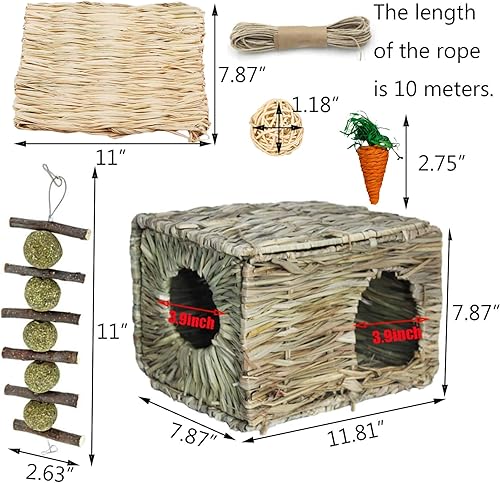 Miniatura 7 de Hamiledyi Casa de hierba de conejo con 2 alfombrillas de césped y pelotas de juego, cabaña de juguete plegable para conejos, ardillas, conejillos de
