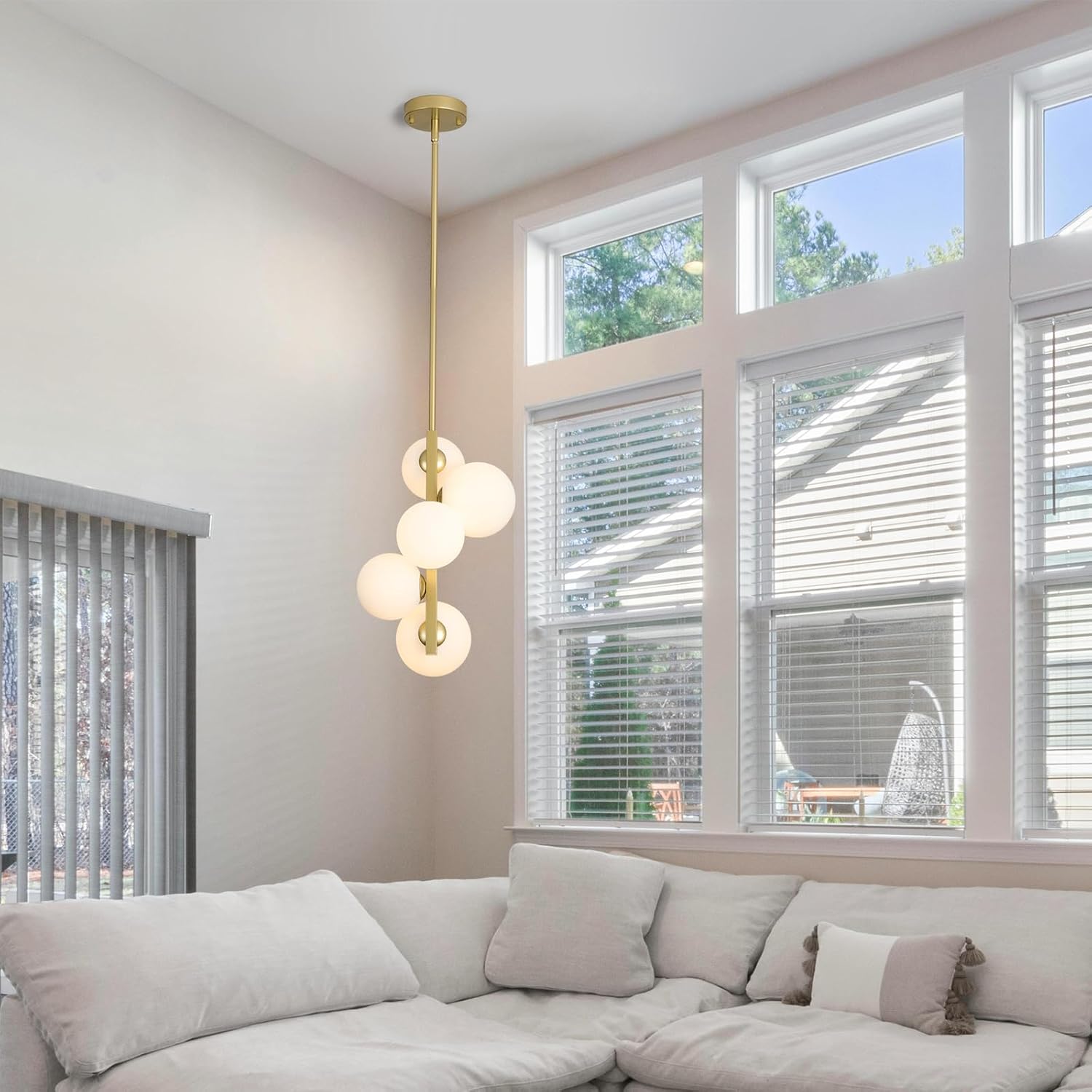 Jonsi Modern Pendant Light 5 Light Gold Globe Pendant Light Fixture Mid Century Chandelier Indoor Hanging Light Fixture for Kithchen Island Dinning Room Bedroom