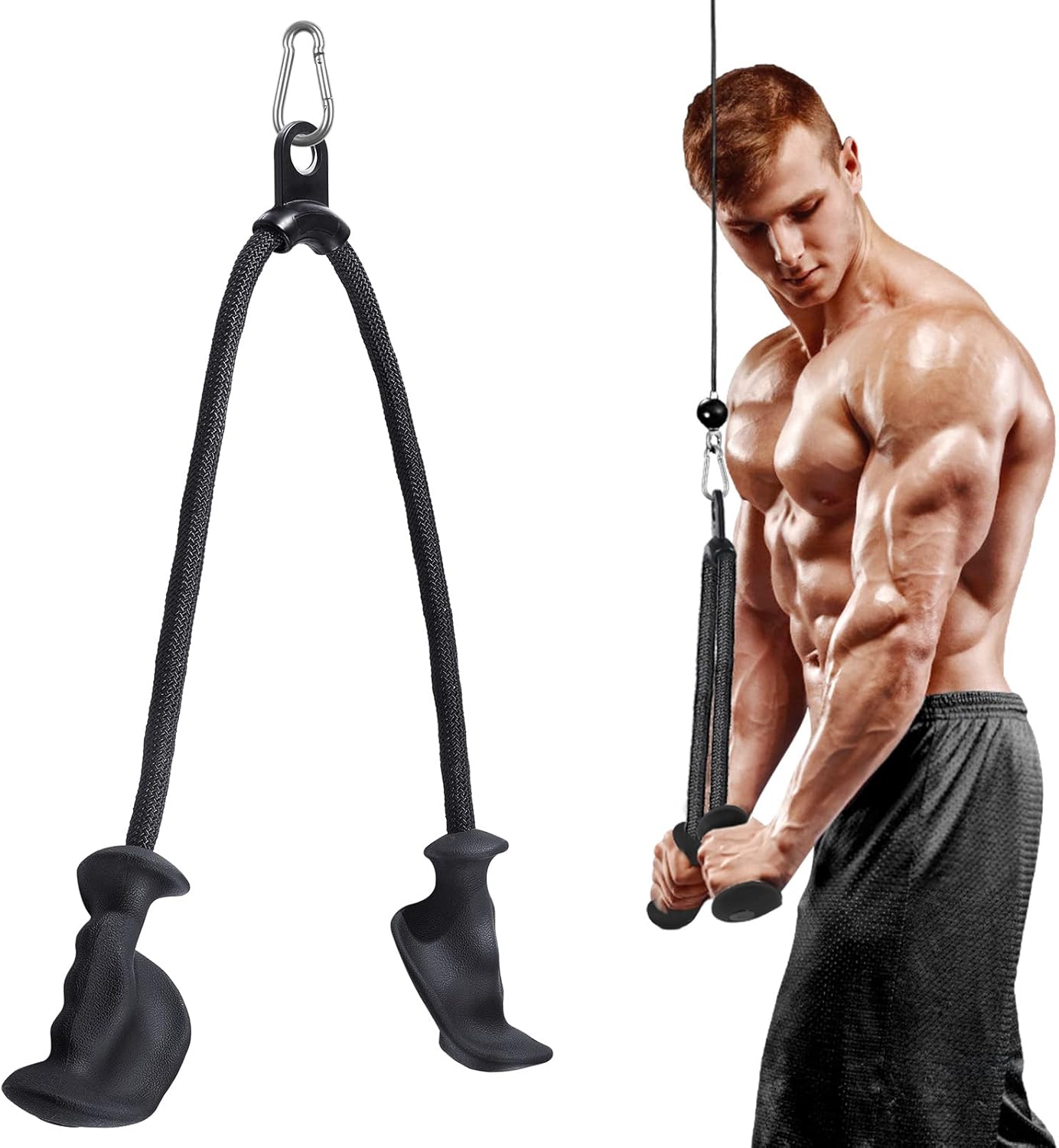 DASKING Ergonomic Triceps Rope Pull Down Attachment, Tricep Rope LAT Pulldown Cable Machine Attachments, Non-slip Rubber Grip for Triceps Exercise, Muscle Training - Home Gym Fitness Equipment 9