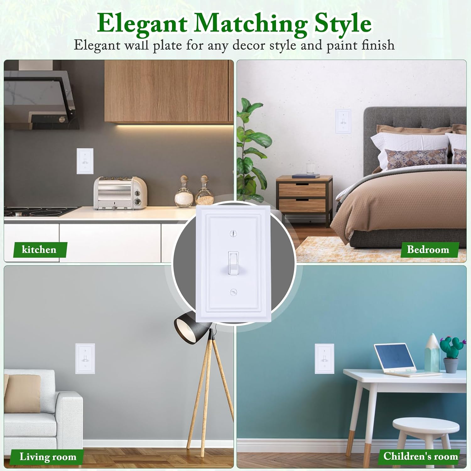 Pure White Decorative Outlet Covers Wall Plates, Bamboo Fiber Light Switch Covers, Natural Material Electric Receptacle Switch Plate Outlet Cover of various styles (1 Gang Toggle 4 Pack)