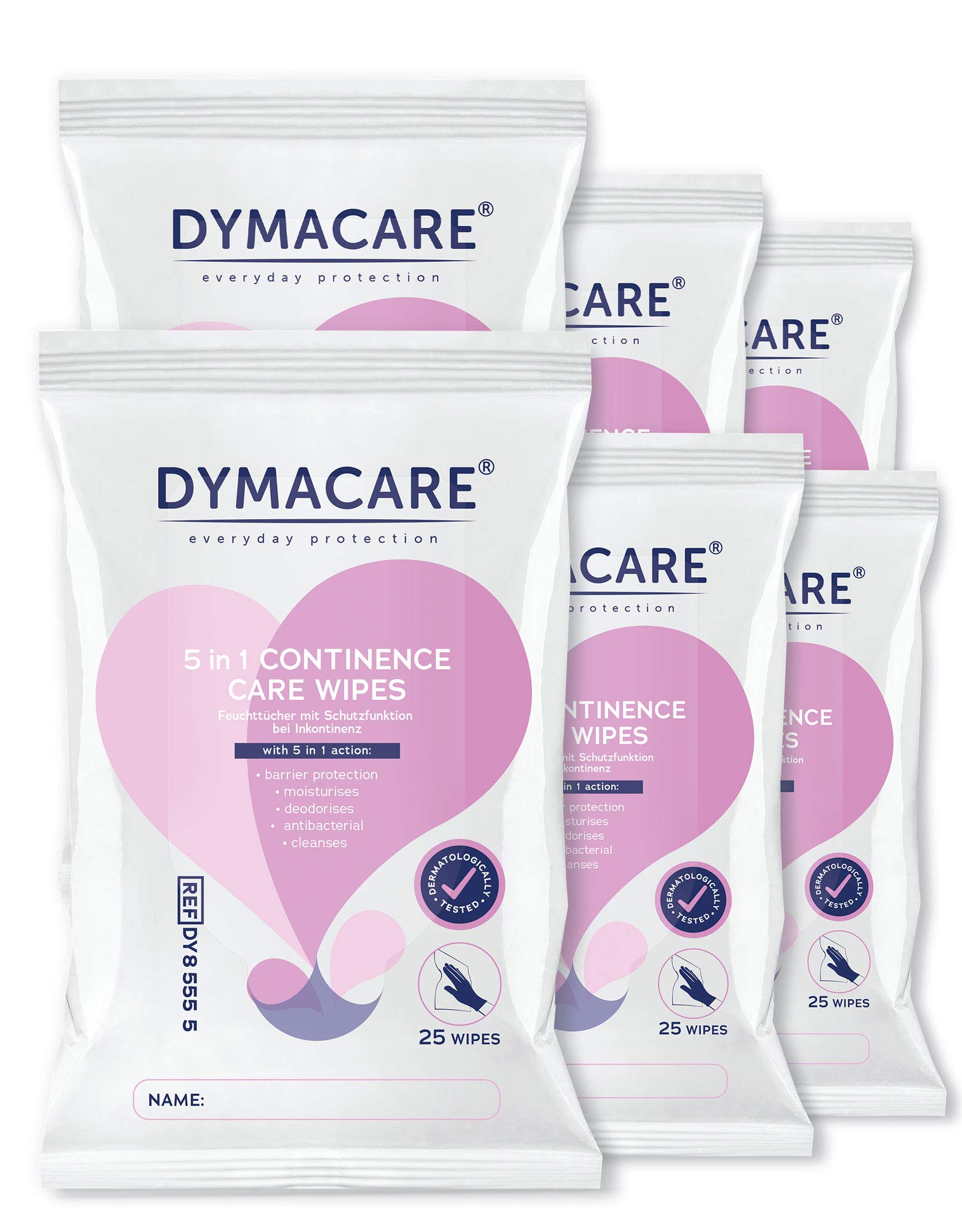 DYMACARE Lingettes Incontinence Adulte x25 | Lingettes Humides Parfumées Pour Toilette Intime Patient Incontinent | PH Neutre (Lot de 6 paquets soit 150 lingettes)