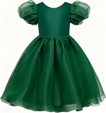 Uhnice Flower Girl Tulle Dress Toddler Puff Sleeve V-Back Dresses for Wedding Party
