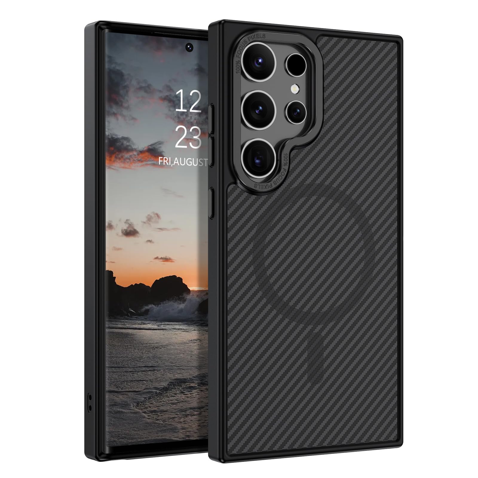 YINLAI Case for Samsung Galaxy S24 Ultra Magnetic [Compatible  with Magsafe] Carbon Fiber Support Wireless Charging Men Women Slim  Shockproof