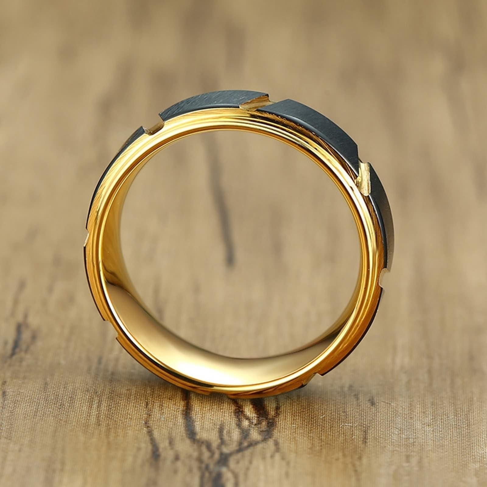 Bague Alliance Couple en Tungstene, Bague de Promesse Couple Gravure Bague Brossée Noire Plaquée Or 8 mm, Ensemble Alliance Couple