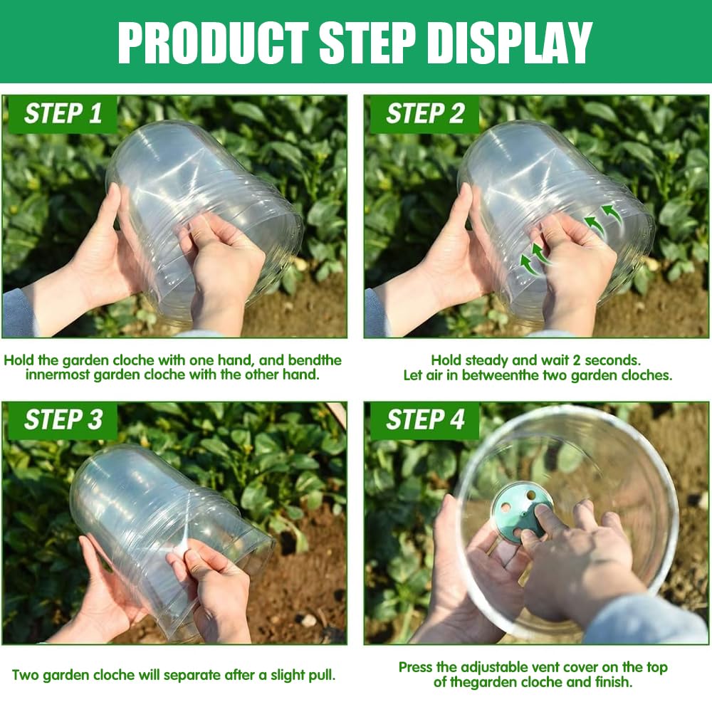 Campanas para Plantas de Jardín, 20 Piezas Campana de Planta de Plástico, Reutilizable Mini Invernadero Reutilizable Cubierta con 20 Etiquetas y 60 Clavijas de Seguridad para Protección Plantas