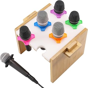 Multi Microphone Holder Holds Up To 6 Wired Or Wireless Mics Wood color