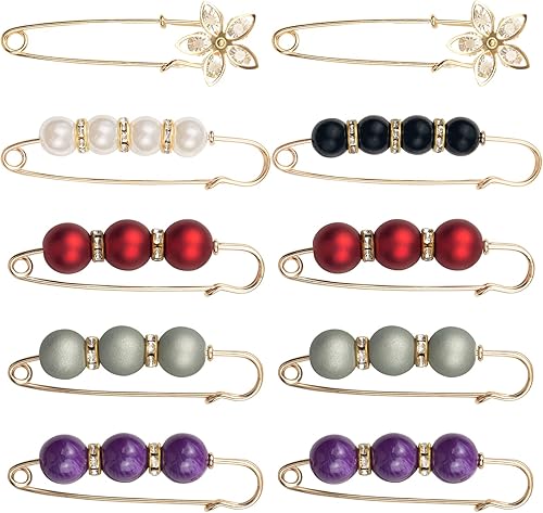 Miniatura 7 de ELANE Alfileres de seguridad grandes para ropa, broches de perlas, tensores de cintura para pantalones, alfileres de seguridad decorativos para