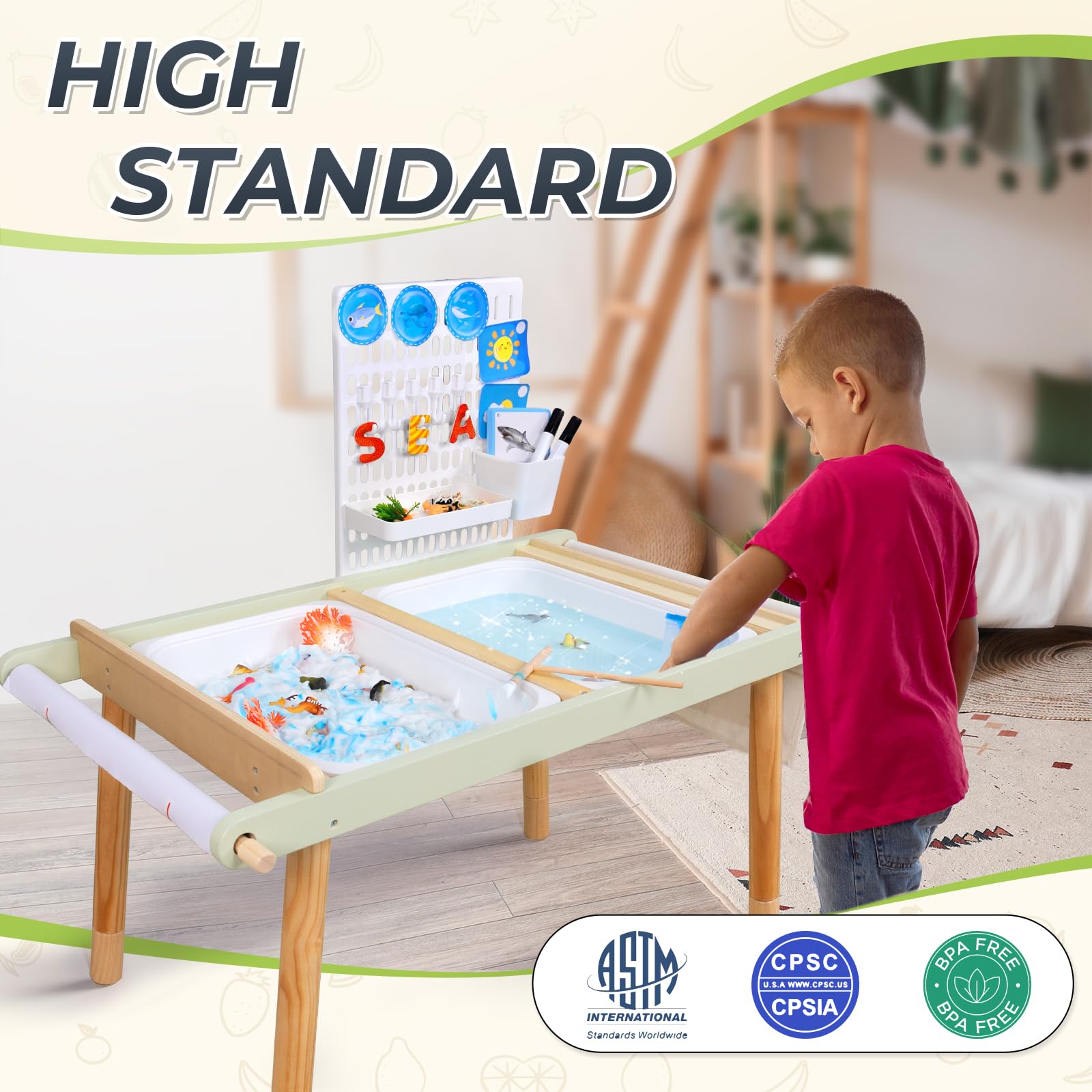 LOL-FUN Sensory Table for Toddlers Age 3-5 with Storage Bins and Pegboard Kit, Kids Activity Table for Preschool Sand Water Play, Drawing Desk with Blackboard Whiteboard