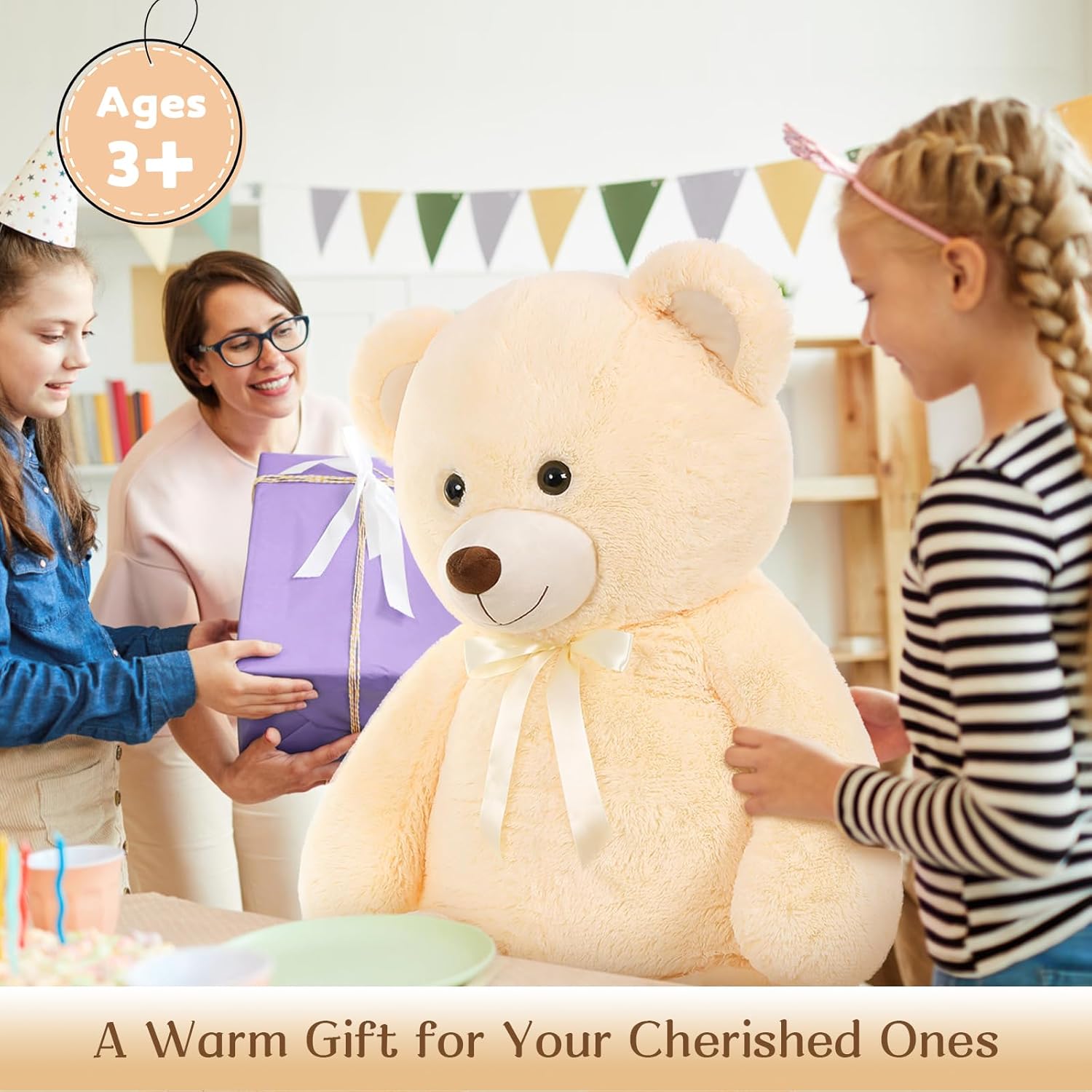 MorisMos Giant Teddy Bear Stuffed Animal, 51in Lifesize Big Teddy Bear, Large Cuddly Bear Plush for Baby Shower, Valentines, Wedding,Birthday, Gift for Kids Boys Girls Women(Cream)