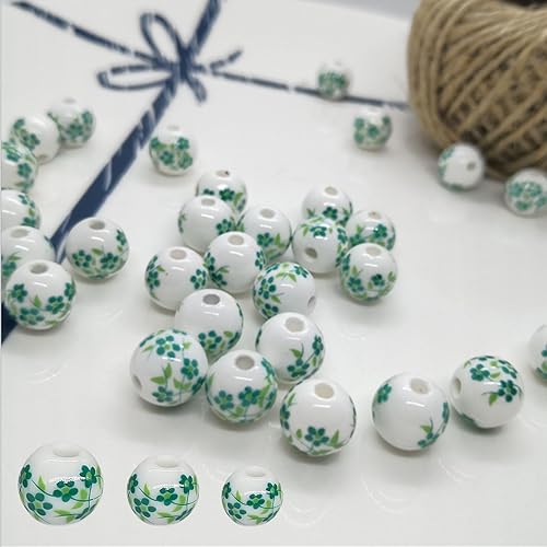 Miniatura 9 de Cuentas redondas de porcelana de cerámica para fabricación de joyas, tamaños surtidos de 0.315 in, 0.394 in, 0.472 in, total de 80 cuentas