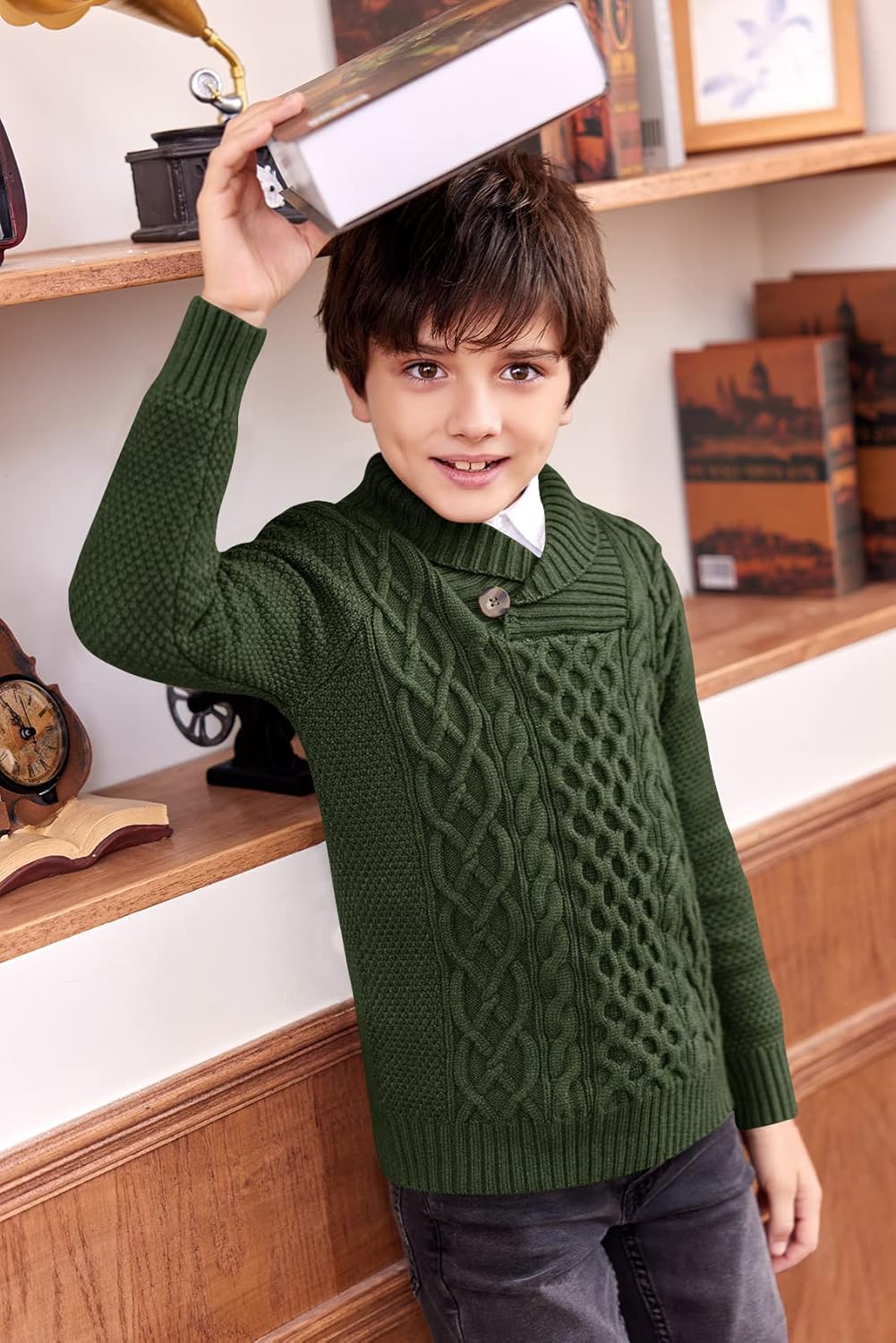 Makkrom Toddler Pullover Sweaters Shawl Collar Cable Knit Sweaters Long Sleeve Warm Outwear Spring Fall Winter - Image 3