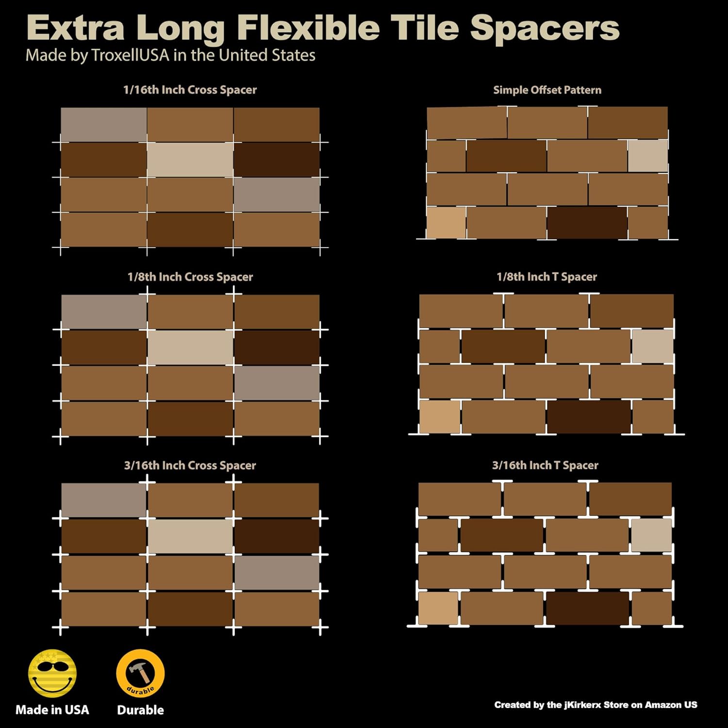 TroxellUSA Daddy Long Leg Tee 1/8 inches Tile Spacer 1200 Pieces - Reusable Jar, 31-T18B-XL