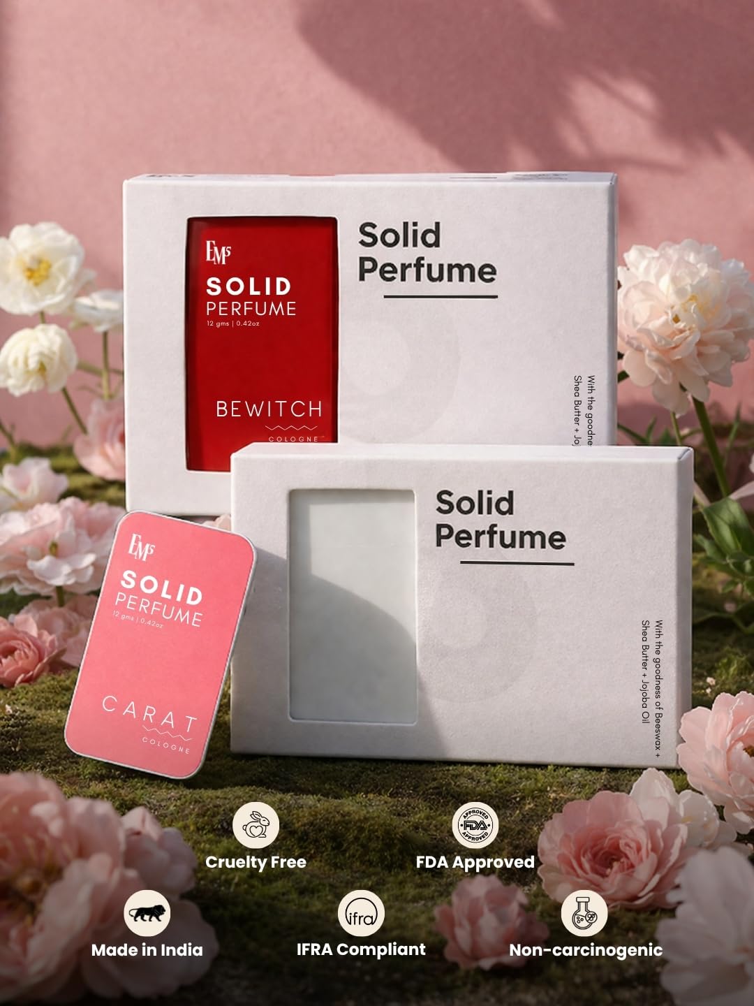 Em5™ Memoir & Carat Solid Perfumes Pack of 2 Alcohol Free Cologne for Men & Women Non-Greasy Perfume Wax Strong & Lasting Fragrance