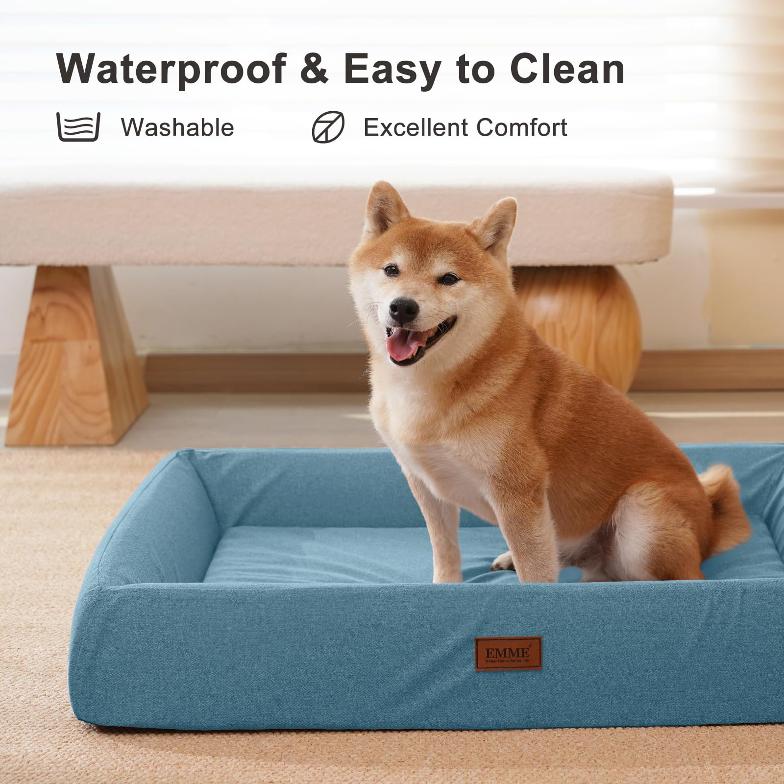 EMME Letto per cani impermeabile tutto intorno in poliuretano cuscino per animali domestici divano per animali domestici lavabile altamente resiliente fodera rimovibile antiscivolo per tutte le
