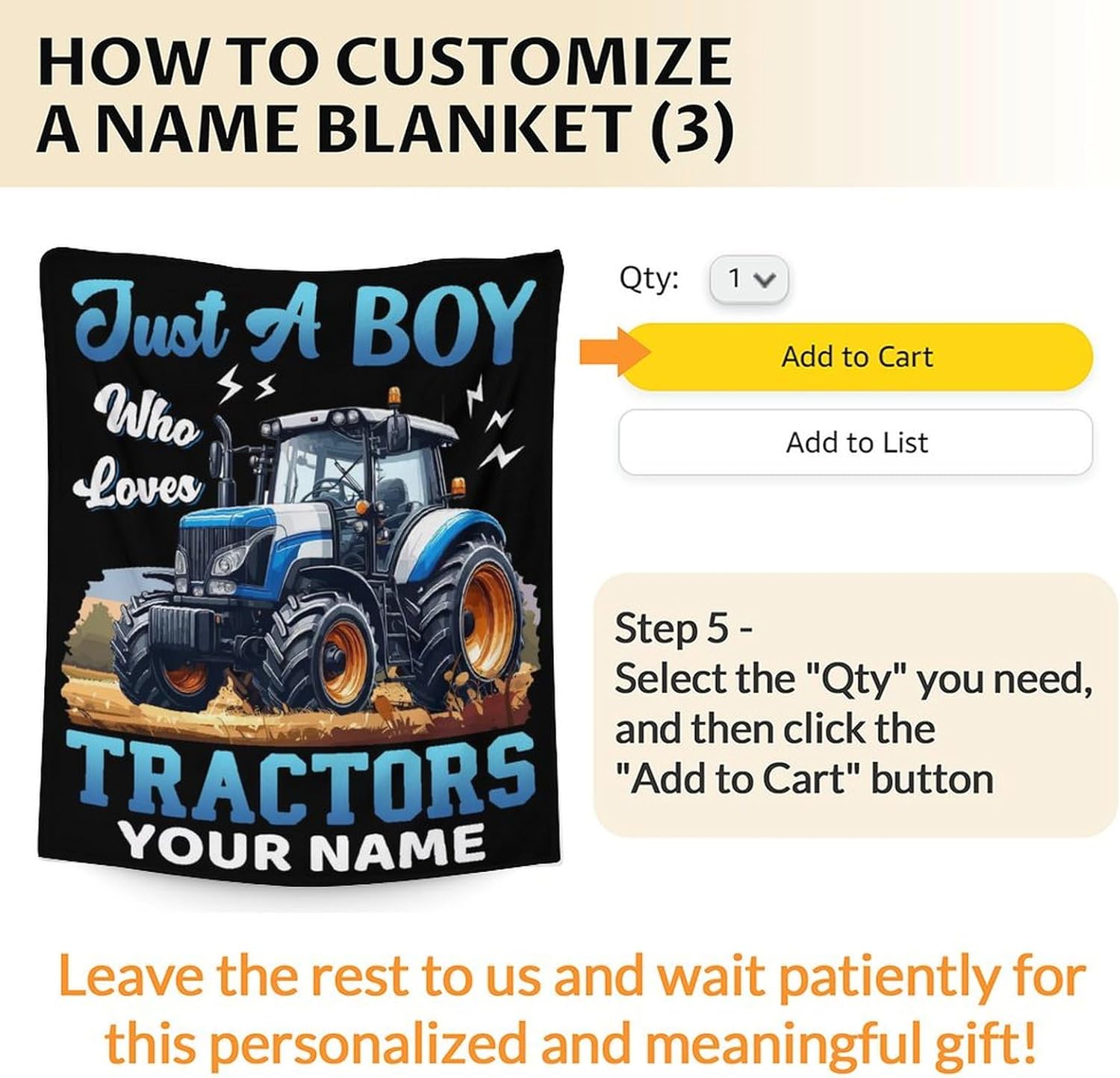 Custom Kids Blanket, Name Blanket, 80 x 60 Inches Tractor Blanket for Kids, Just A Boy Who Loves Tractors, Lightweight Flannel Throw Blanket Gift, Soft Black Truck Throws for Couch Bed Office