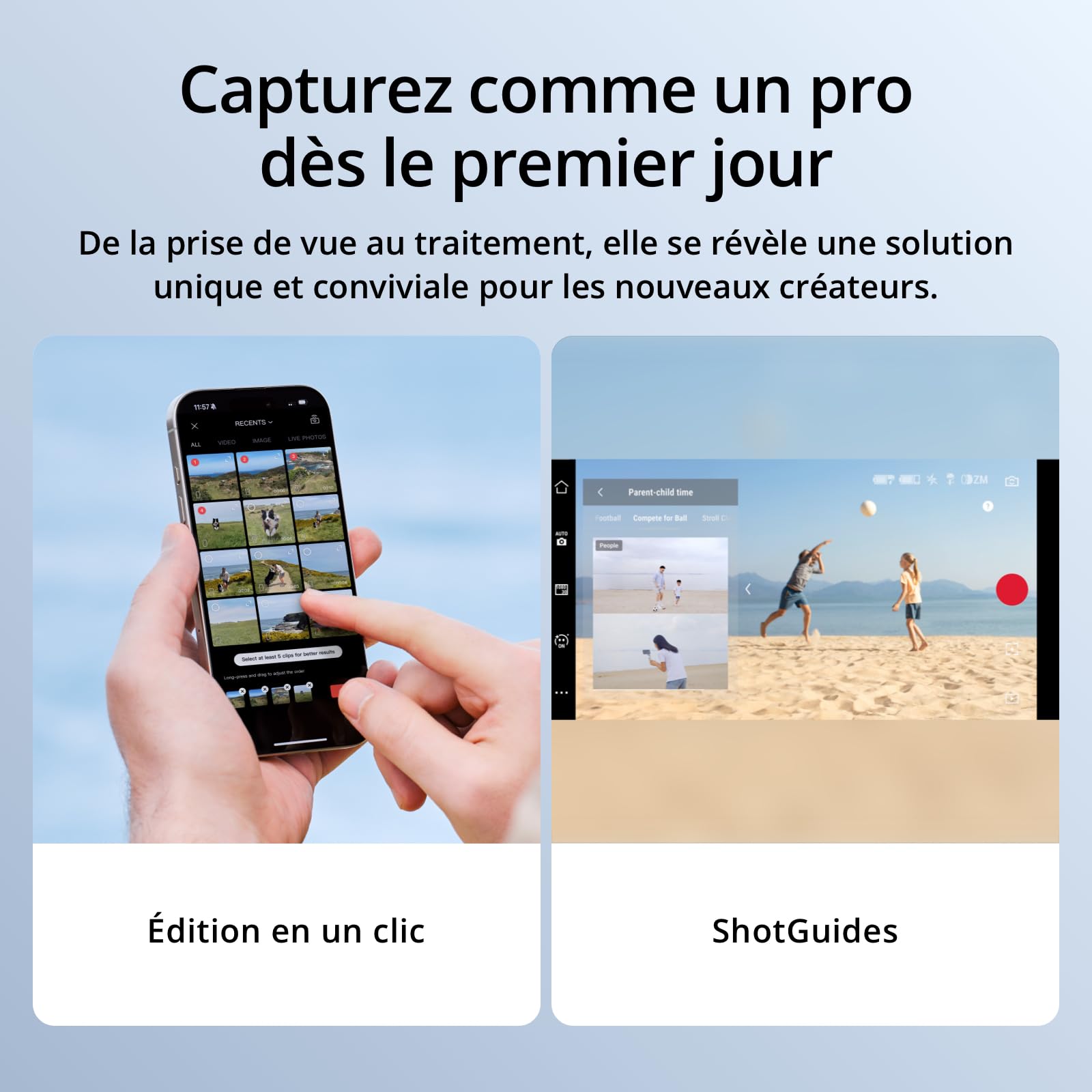DJI Stabilisateur Nacelle Osmo Mobile 7 pour iPhone, Android, Trépied intégré, Ultra-léger, Nacelle pour téléphone à 3 Axes, ActiveTrack 7.0, ShotGuides, Édition en Un Seul clic