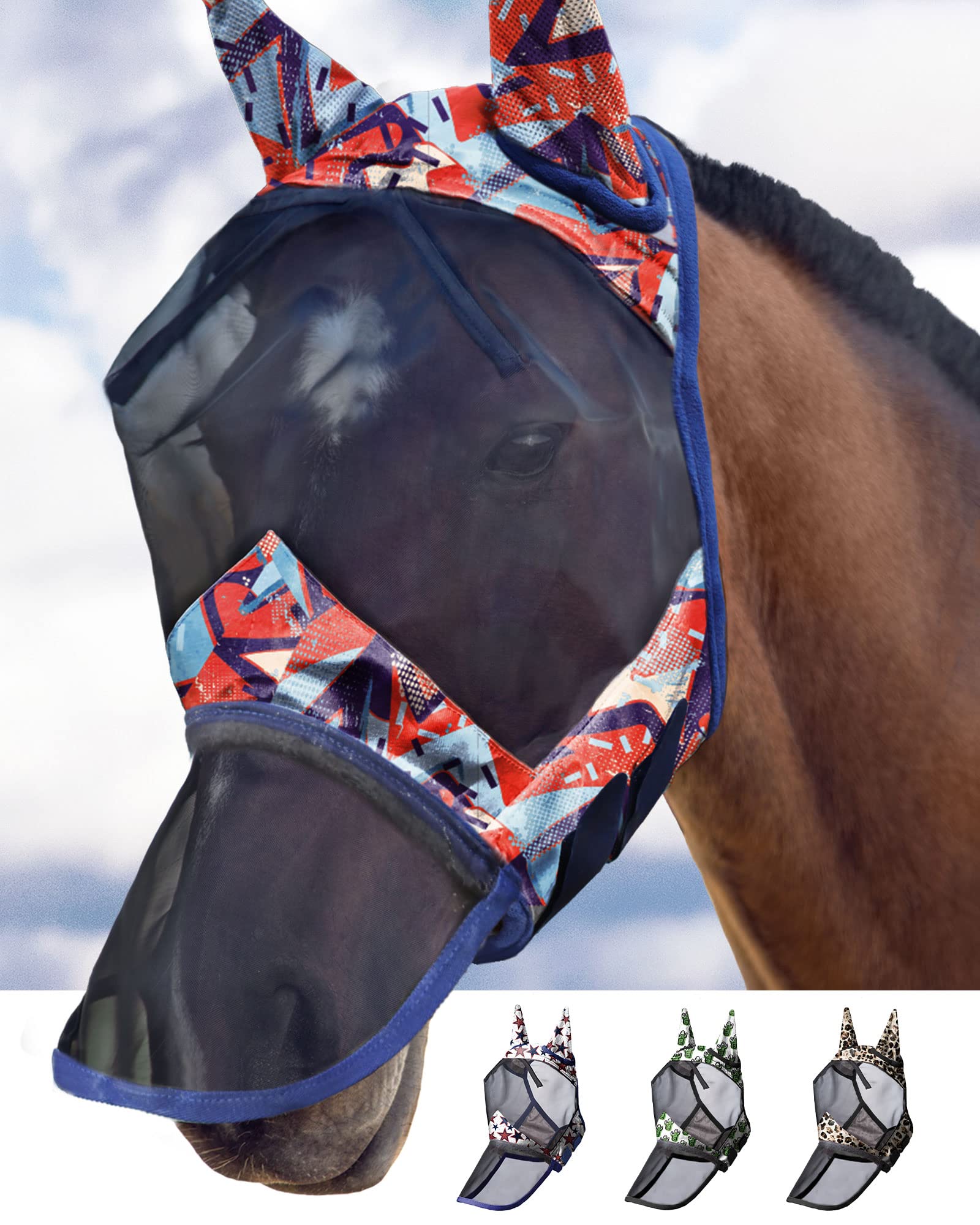 Harrison Howard CareMaster Caballo Máscara antimoscas Nariz Larga con Orejas, protección UV para Caball-Mezcla Pastel (M) — view 18