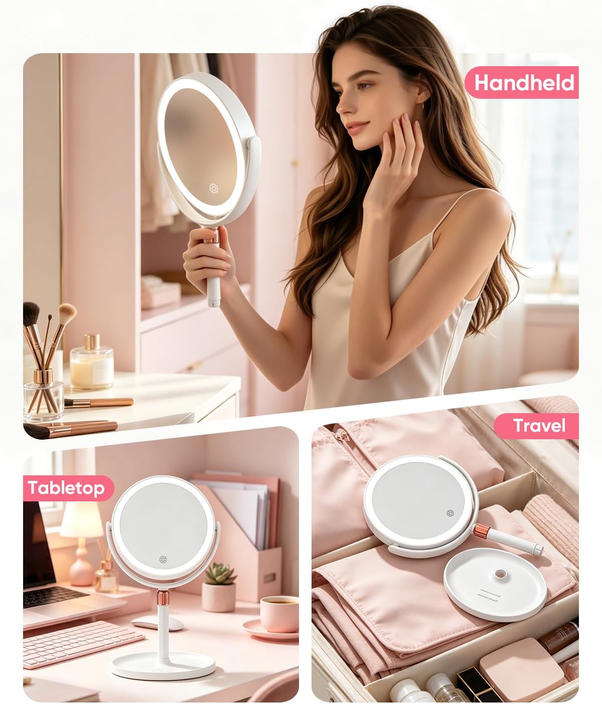 8" Lighted Makeup Mirror with 30X/1X Magnifying Desk Mirror