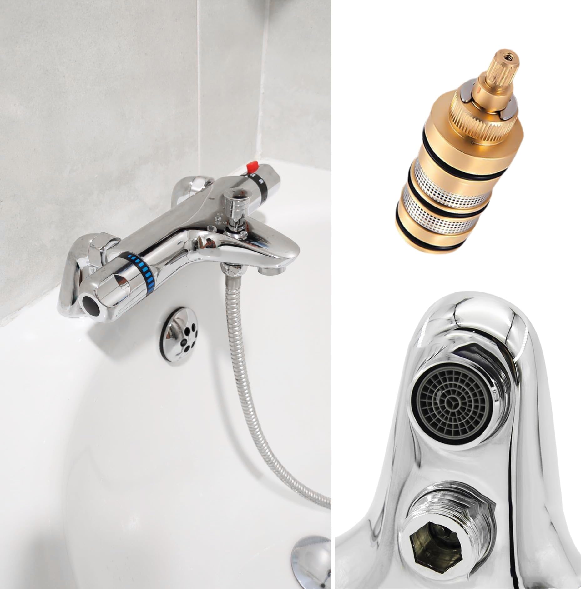 Grifo mezclador termostático para ducha y baño, seguridad antiquemaduras, 38 ℃, montaje en cubierta, grifo de baño de latón macizo con grifo de bañera, rosca G3/4 pulgadas, pilares de 180 mm