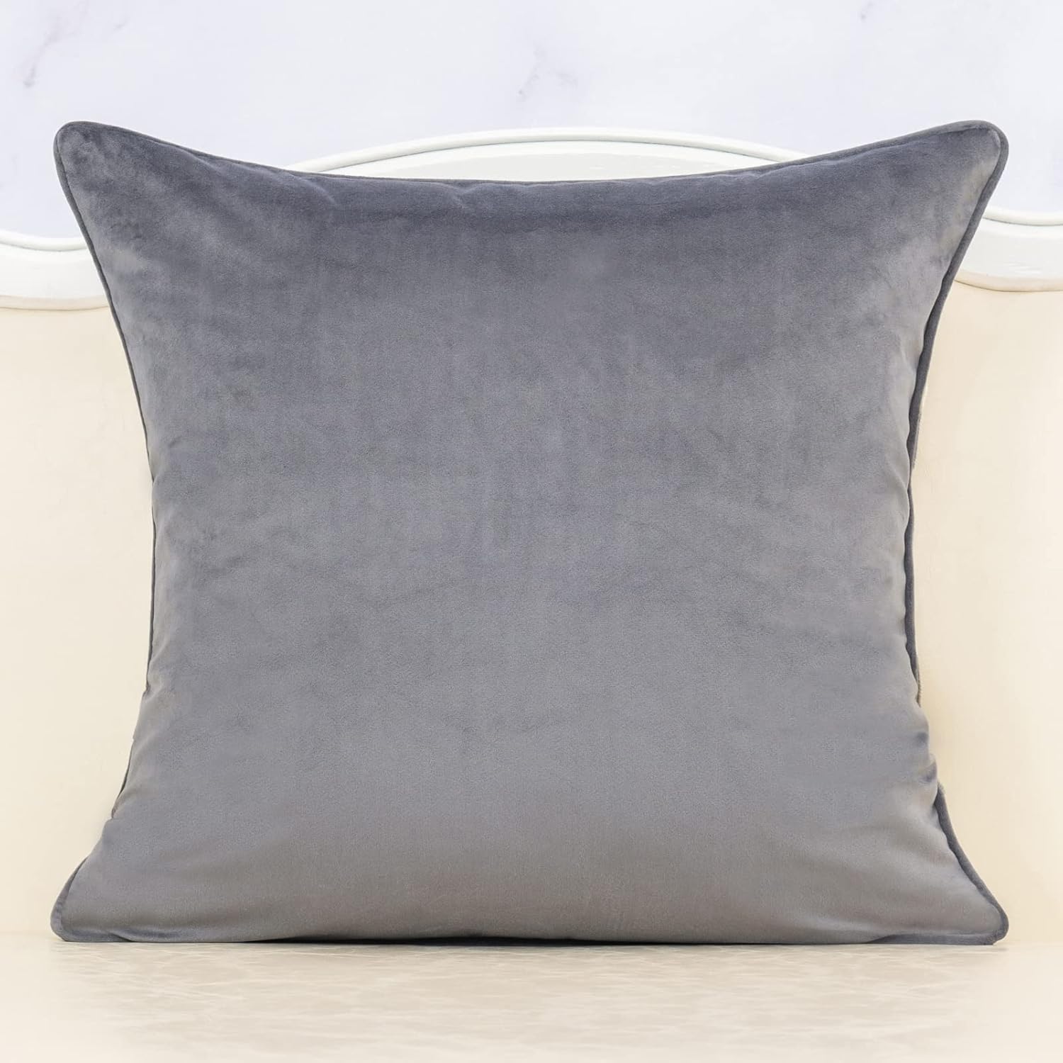 Alerfa Square Pillow Geometric Stripes Embroidery Cut Velvet Cushion Case Luxury Modern Throw Pillow Cover Decorative Pillow for Couch Sofa Living Room Bedroom Car 18 x 18 Inch Gray - Image 2