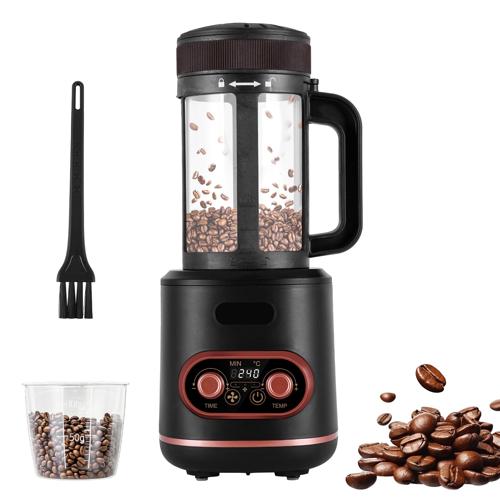 ZHJOPP 220V Coffee Roaster Machine, 100g Hot Air Electric Coffee Bean Roaster with Timer, Adjustable Heating and Cool Setting