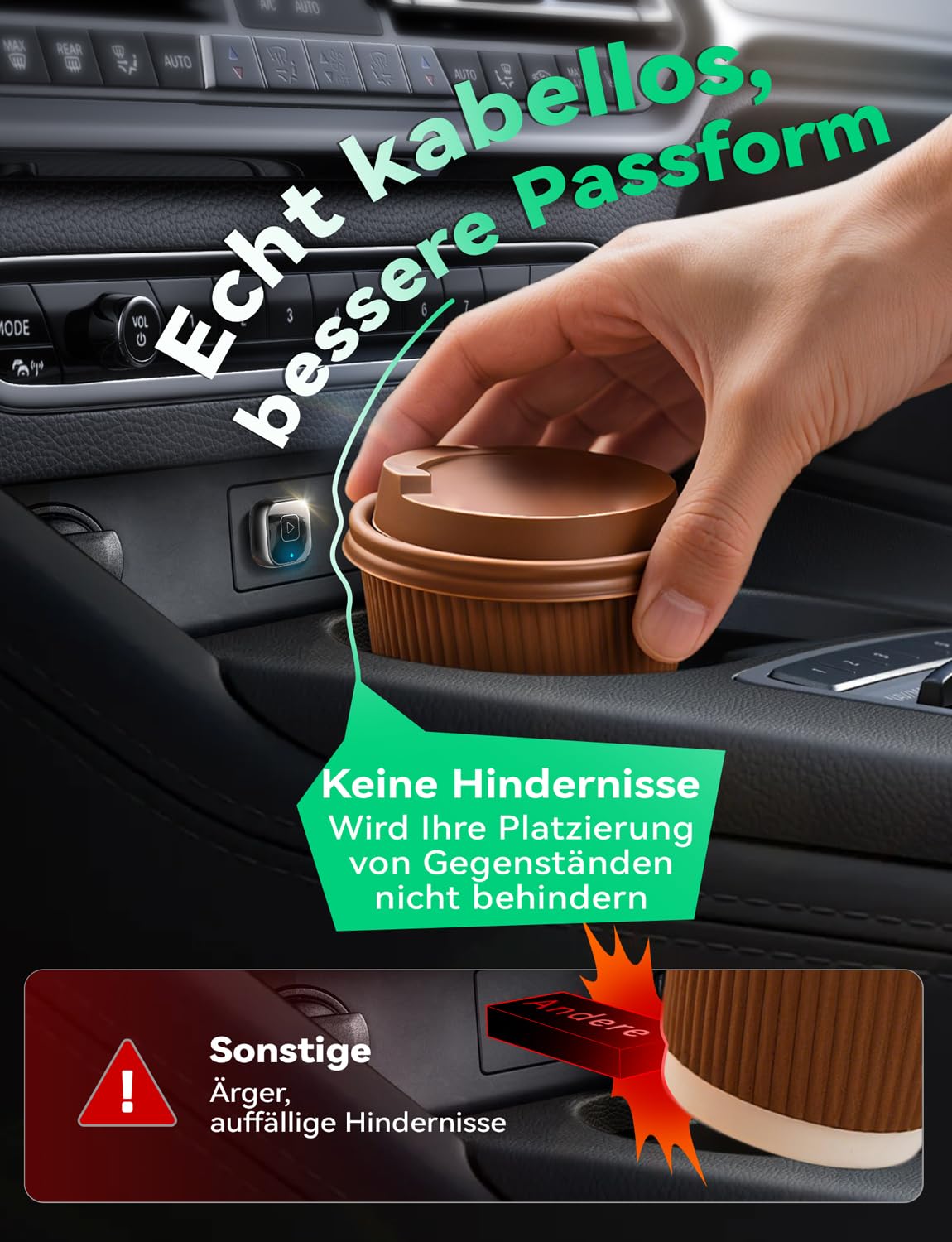 Wireless Carplay & Android Auto Adapter, Mavlou Metalldesign Mini & Stabiler 2-in-1-Dongle, Convert Wired CarPlay/Android Auto zu Wireless, für iOS 10+/Android 11+ & Autos ab 2016