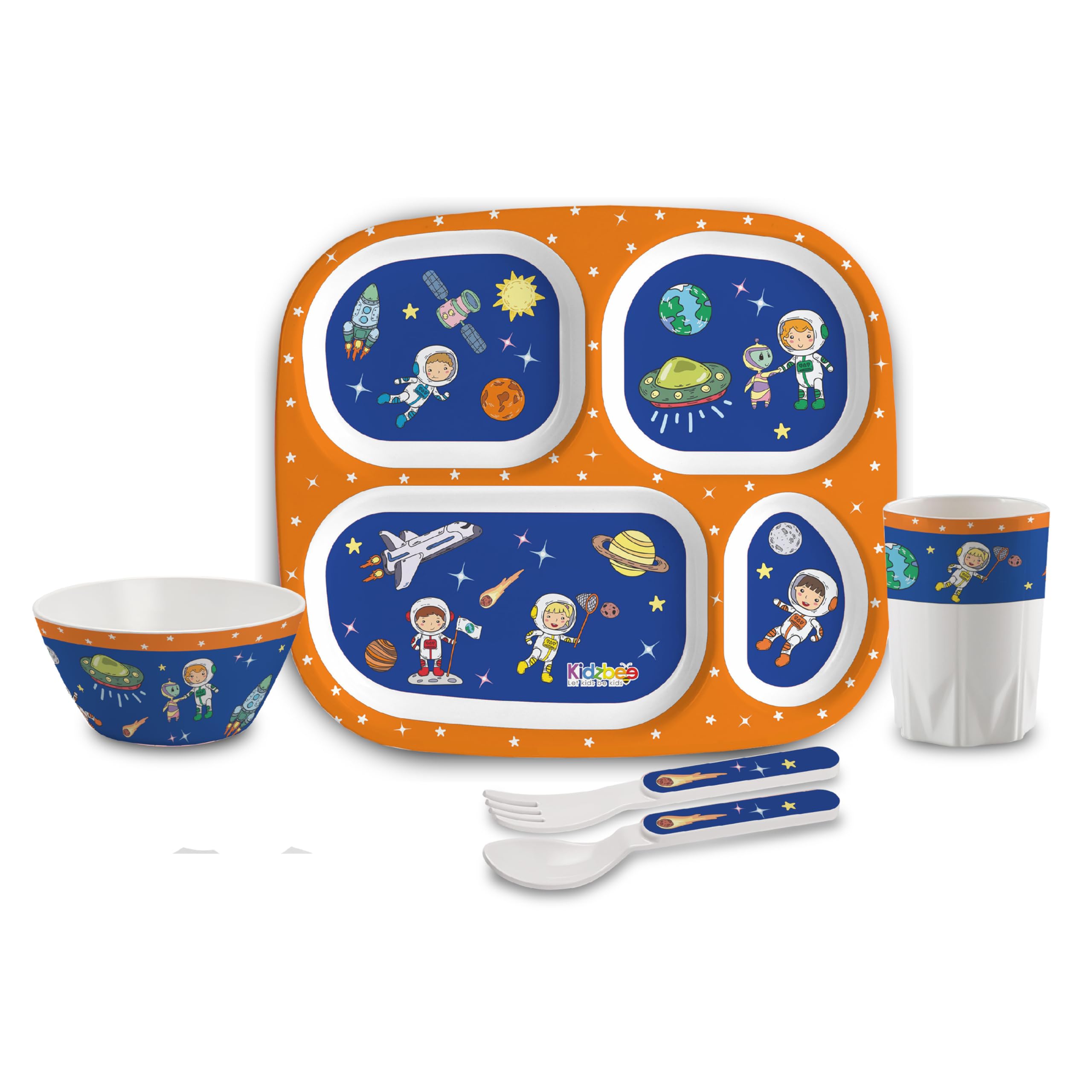 Cello Kidzbee Quadmeal Cosmic Explorer Melamine Meal Set for Kids | BPA Free and Food-Grade Material | Attractive and Kidfriendly Designs | Break Resistant & Durable Set | Set of 5, Navy Blue-image-49