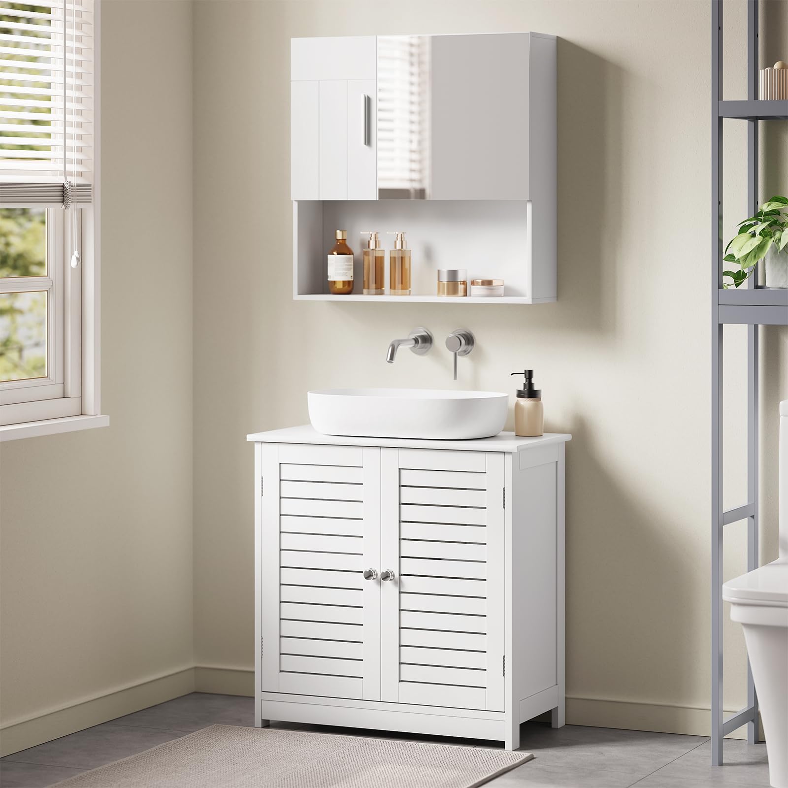 EUGAD Mobiletto Sottolavabo Sottolavello Bianco Armadietto sotto Lavandino per Bagno con Due Ante in Legno