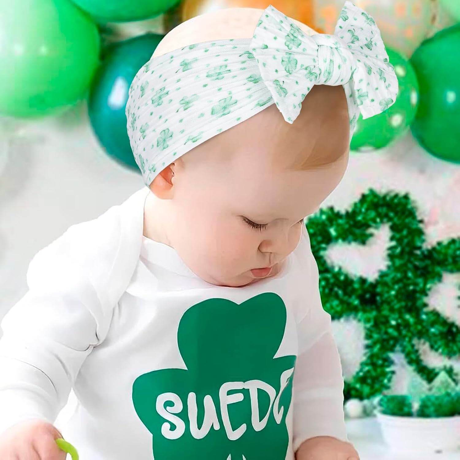 XuoAz St.Patrick's Day Baby Girls Headband Green Bow Hairbands Large Shamrock Bow Hair Accessories for Infant Toddler Newborn