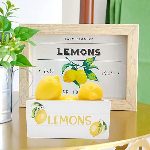 Miniatura 5 de Mini caja de limón para decoración de bandeja escalonada de verano, decoración de cocina de limonada de verano, caja de madera con 5 limones
