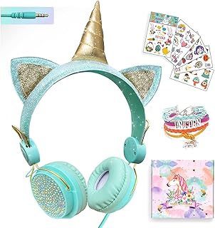 SVYHUOK Girls Pink Unicorn Wired Headphones,Cute Cat Ear Kids Game Headset for Boys Teens Tablet Laptop PC,Over Ear Children Headset withMic,for School Birthday Xmas Gifts