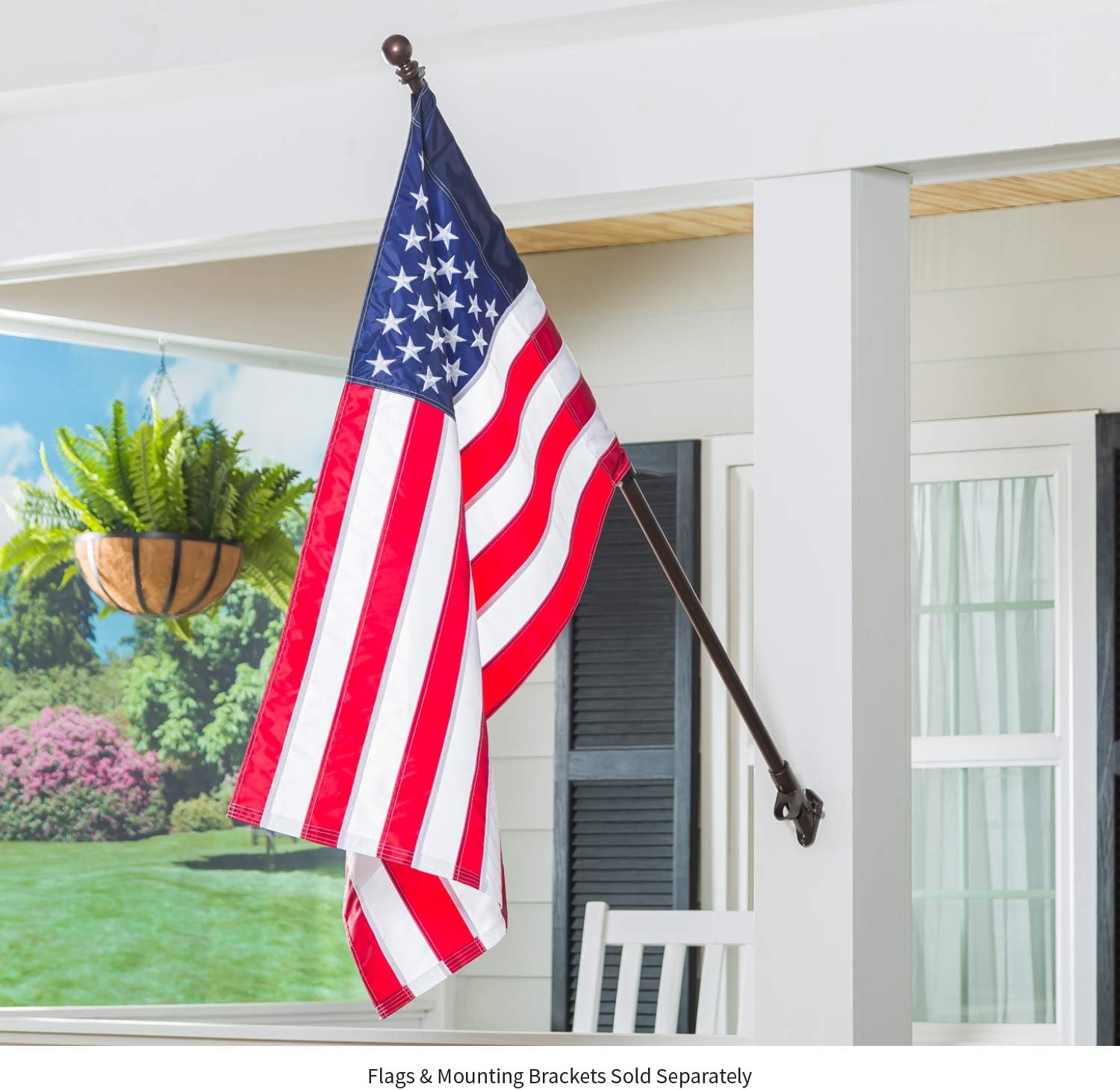 Evergreen Flag Telescoping 5ft Metal Flag Pole | Incl Two Tangle-Free Ring Clips | Bronze | Wall Mounted for Home Garden Outdoor | House and 3'x5' American Flags with Pole Sleeve or Grommets