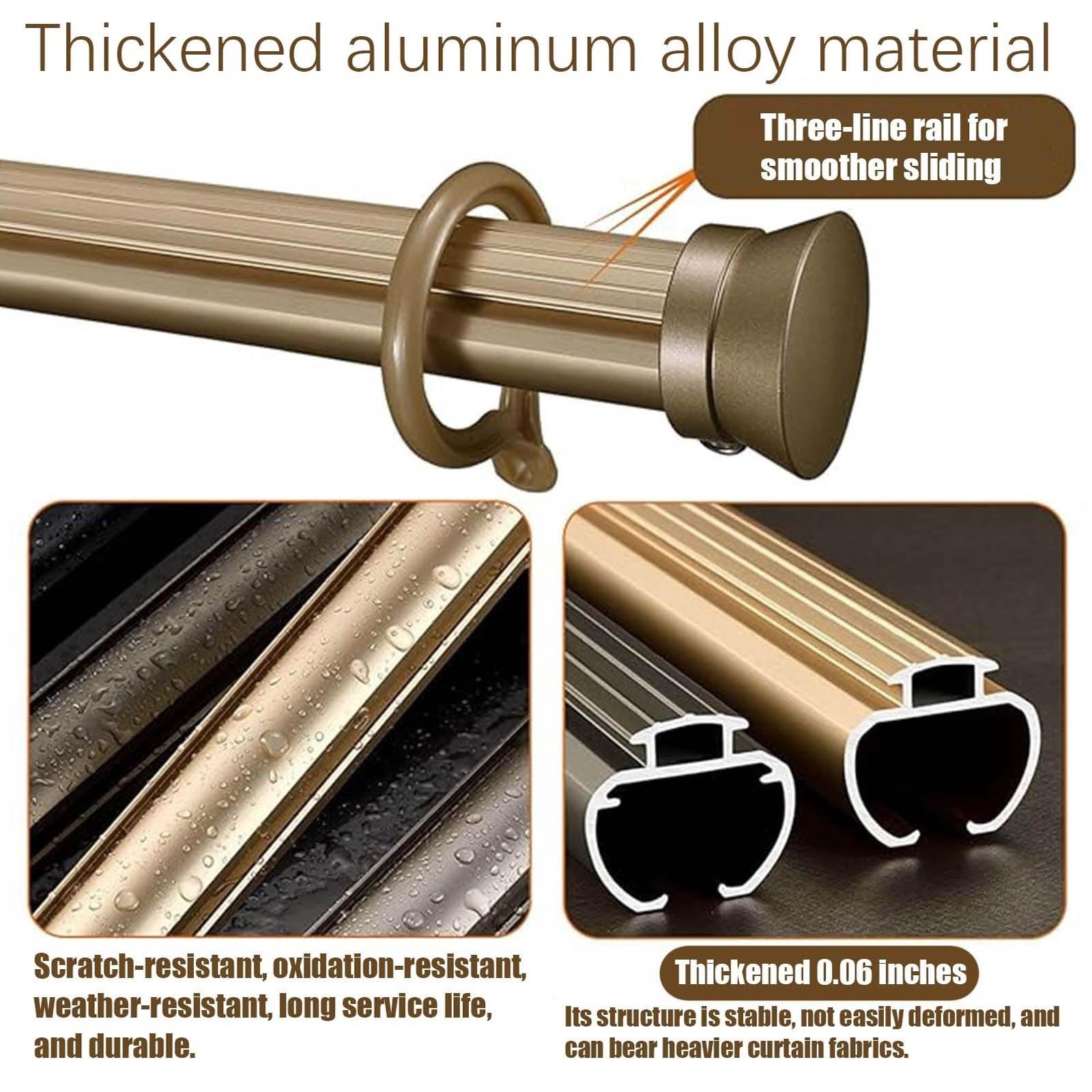 Système de porte coulissante à double rail – Barre en aluminium à 2 rails, mécanisme coulissant mural silencieux avec rouleaux, finition champagne, 4,2 m / 13.8ft – Parfait pour la décoration