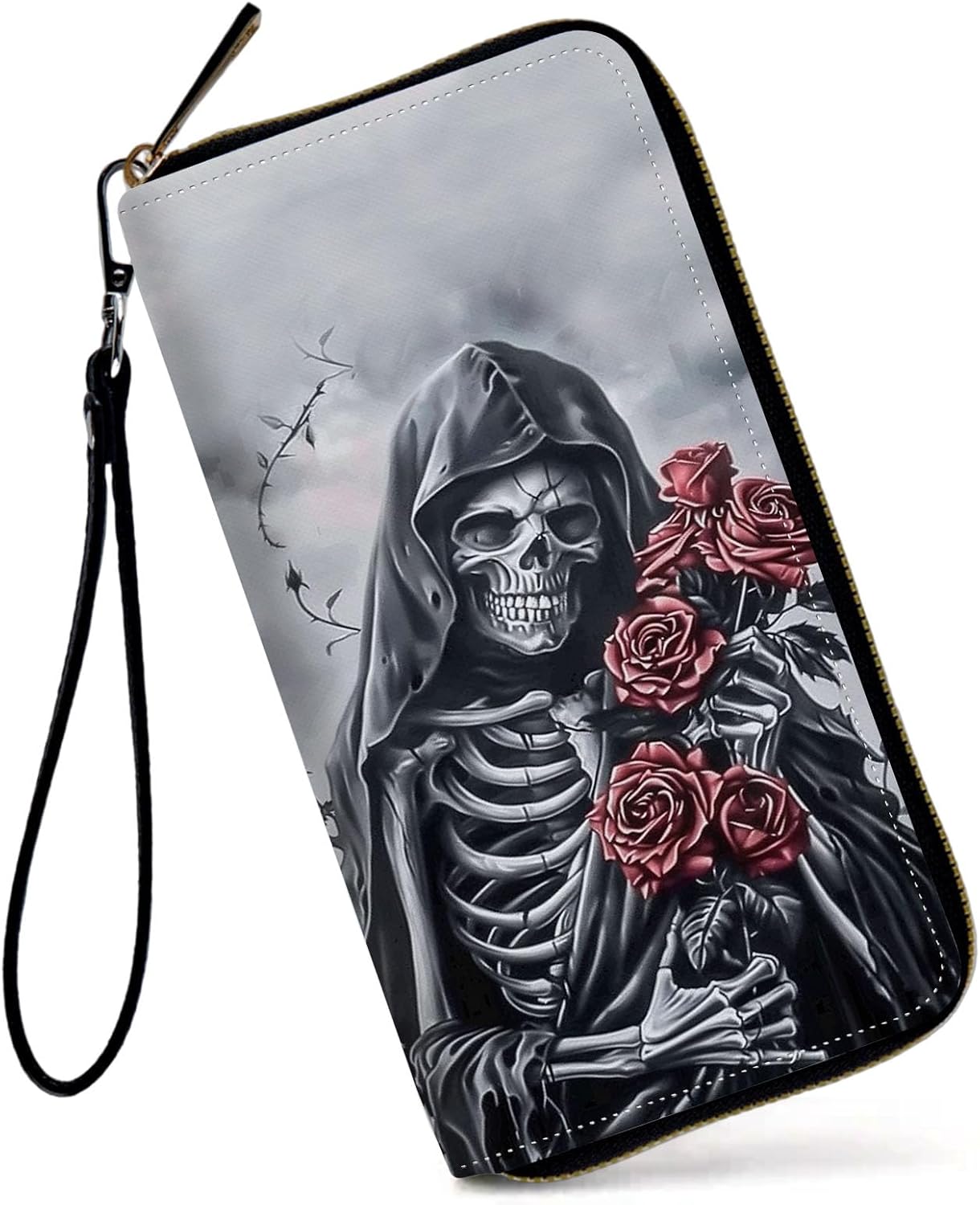 Womens Wallet, Large Capacity RFID Blocking PU Leather Wristlet Wallets for Women Ladies Men Credit Card Holder Zipper Wallet Phone Holder Clutch Travel Purse, Human Bone Rose