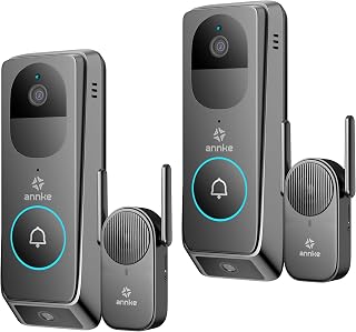 ANNKE Video-Türklingel, 2K Dual Türklingel mit Kamera mit Personen-/Paketerkennung, 190° Ultraweitwinkel, Nachtsicht, 2-Wege-Audio, 2,4GHz WLAN, Kompatibel mit Alexa, Inklusive Indoor-Klingel, 2 stück
